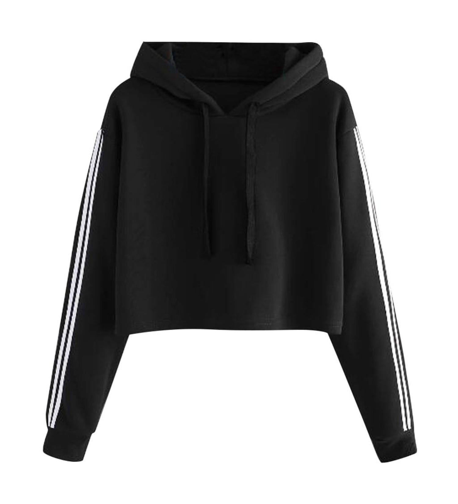 Bigfanshu Womens Hoodies Solid Lace Up Drawstring Long Sleeve Sweatershirt Hoodie Tops Autumn Loose Sweatshirt Female Black - Buy Online on GoSupps.com