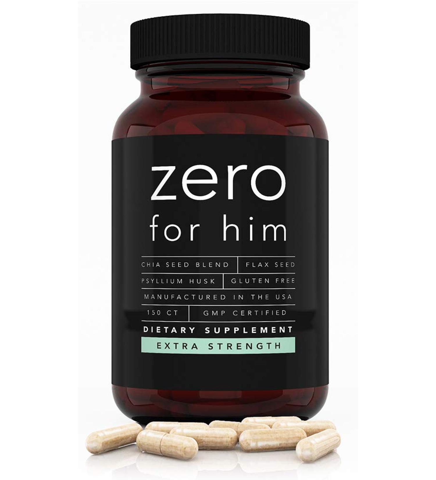 Zero for Him Extra Strength - 150 Vegan Capsules - High Fiber Supplement for Men - Chia, Flaxseed, Psyllium Husk - Daily Dietary Fiber Support - Buy Online on GoSupps.com