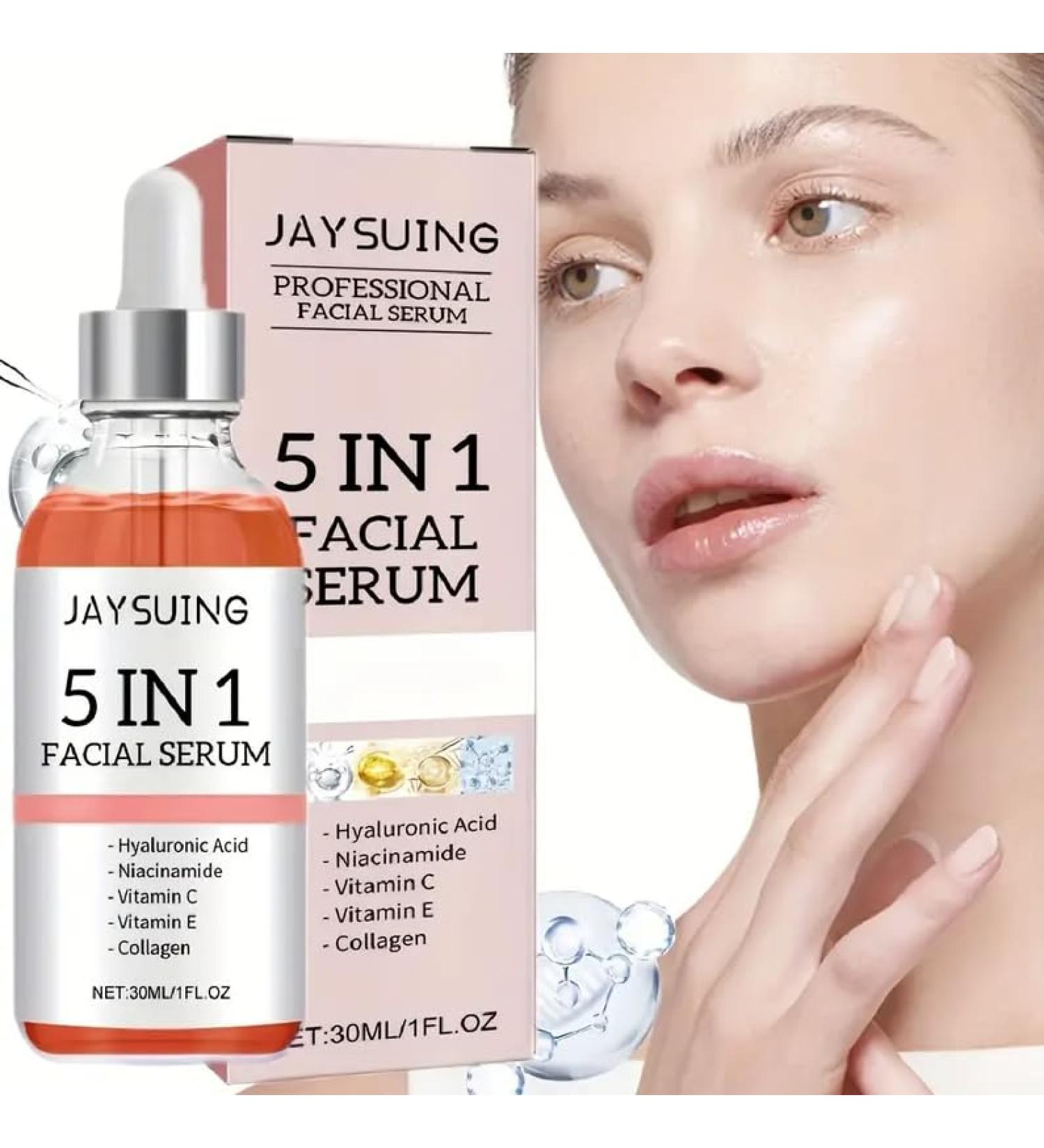 JAYSUING Collagen serum 5in1 facial treatment with hyaluronic acid collagen niacinamide vitamins C and E porereducing hydration formula suitable for all skin types nonirritating alcoholfree - Buy Online on GoSupps.com