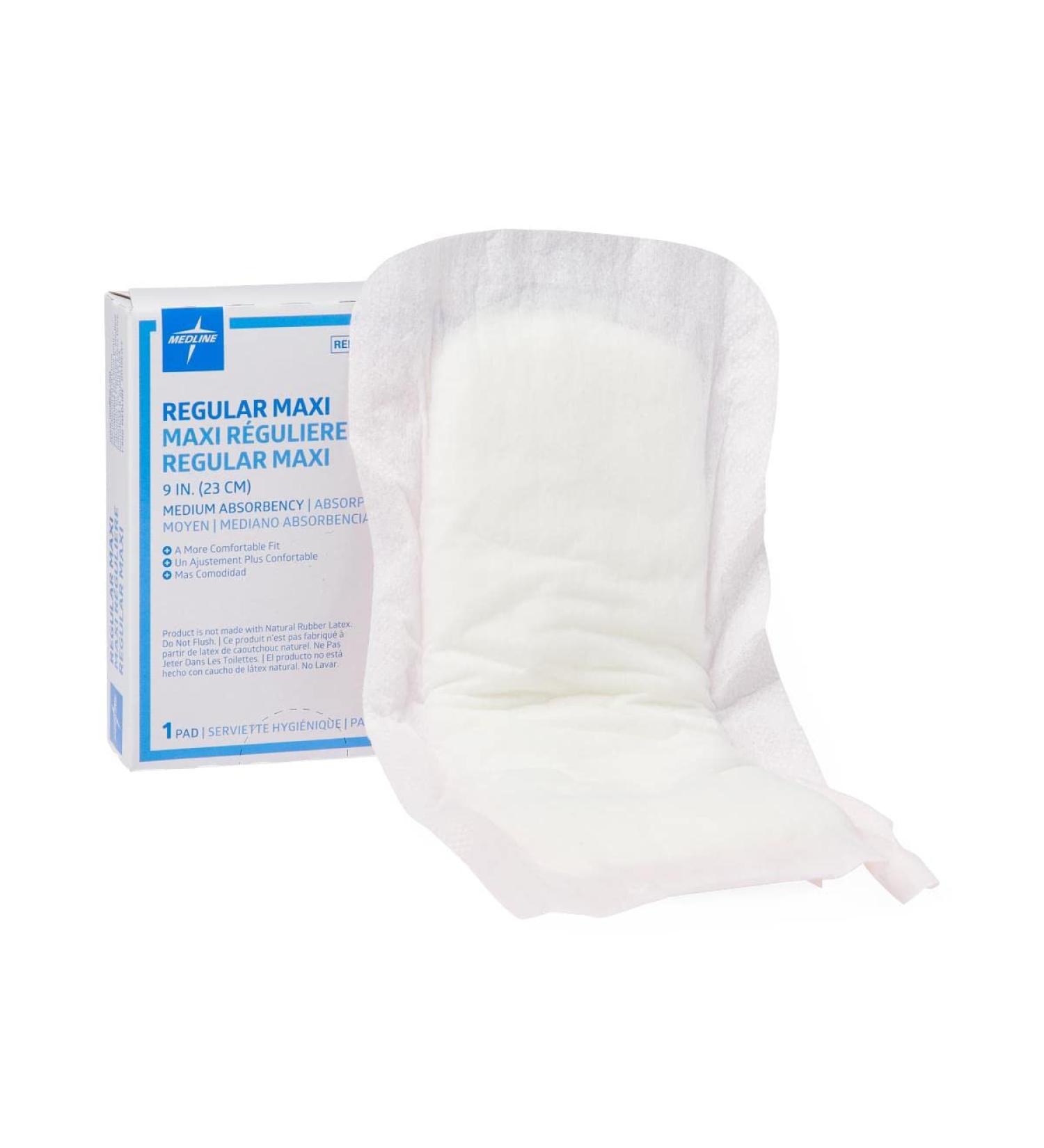 Medline Maxi Adhesive Sanitary Pads - Medium Absorbency - 9 Inches Long - Individually Packaged - Buy Online on GoSupps.com