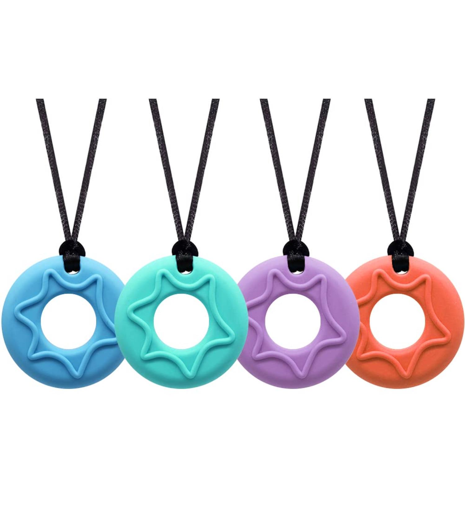 Sensory Chew Necklaces - 4 Pack Donut Chew for Kids with Autism and Teething Needs - Nail Biting & Oral Sensory Therapy Necklace by YQZIYOU - Buy Online on GoSupps.com