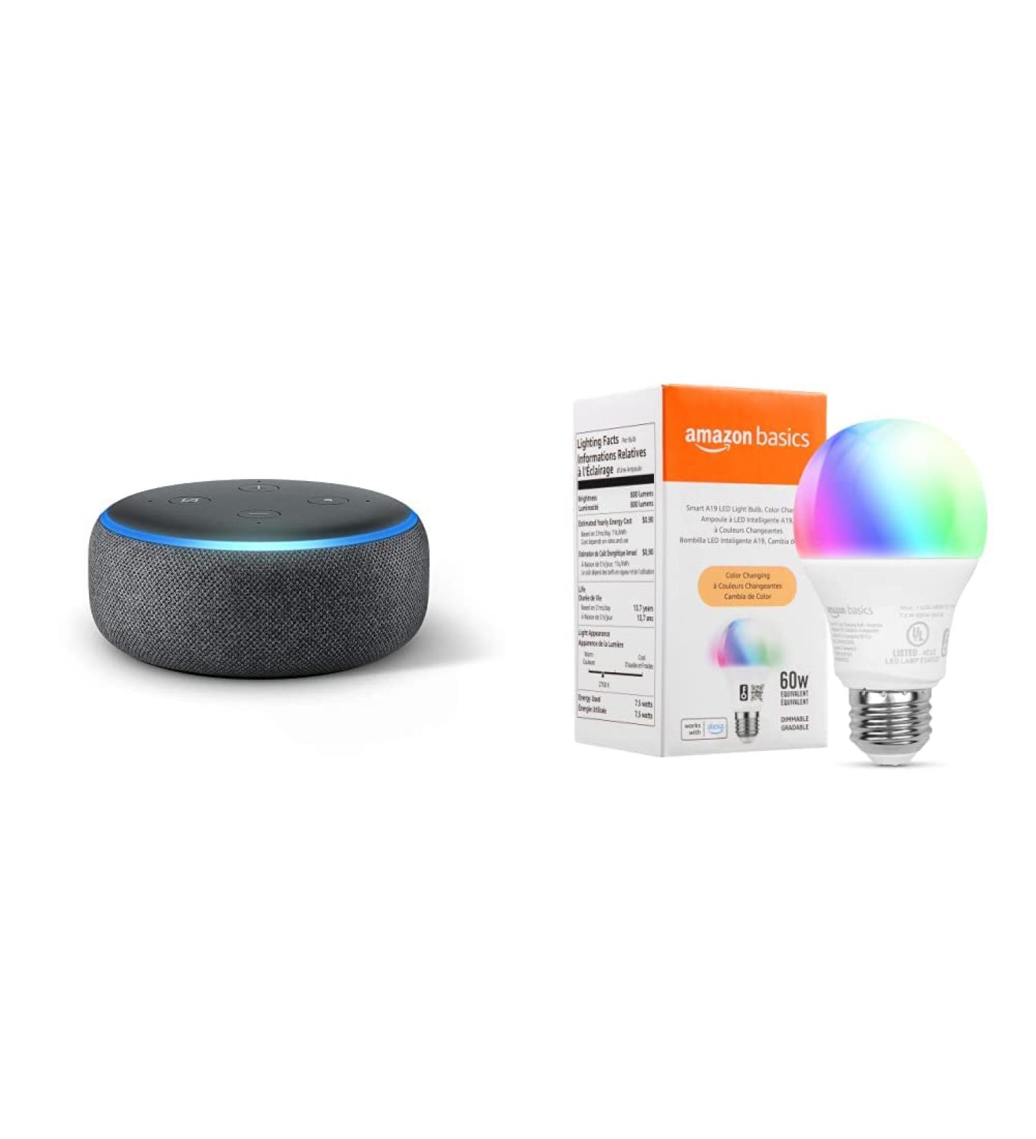 Echo Dot (3rd Gen) Charcoal with Amazon Basics Smart Color Bulb - Buy Online on GoSupps.com
