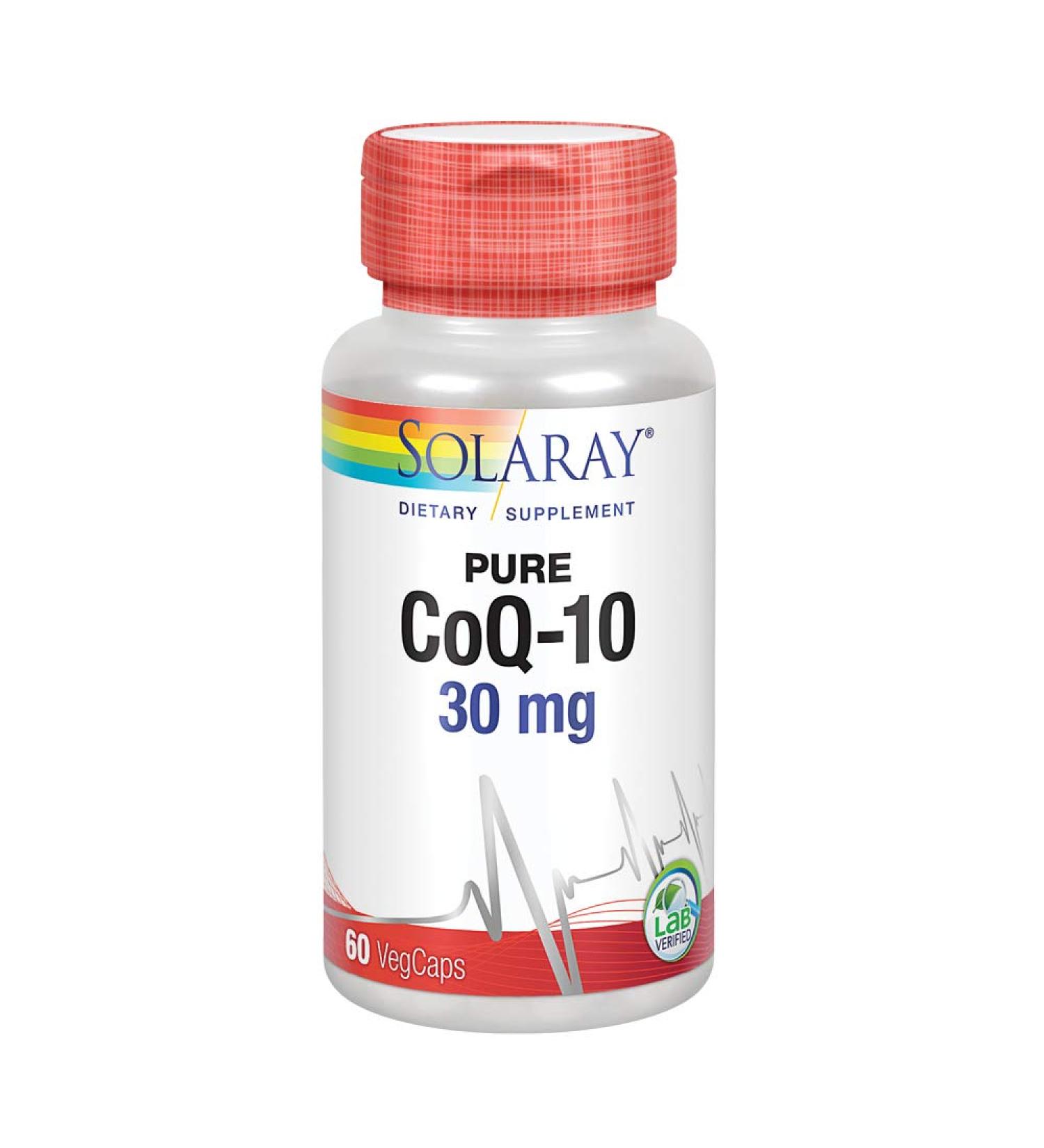 Solaray Pure CoQ-10 30 mg - Vegan Heart Health Supplement | Non-GMO Lab Verified | 60 VegCaps for Cellular Energy Support - Buy Online on GoSupps.com