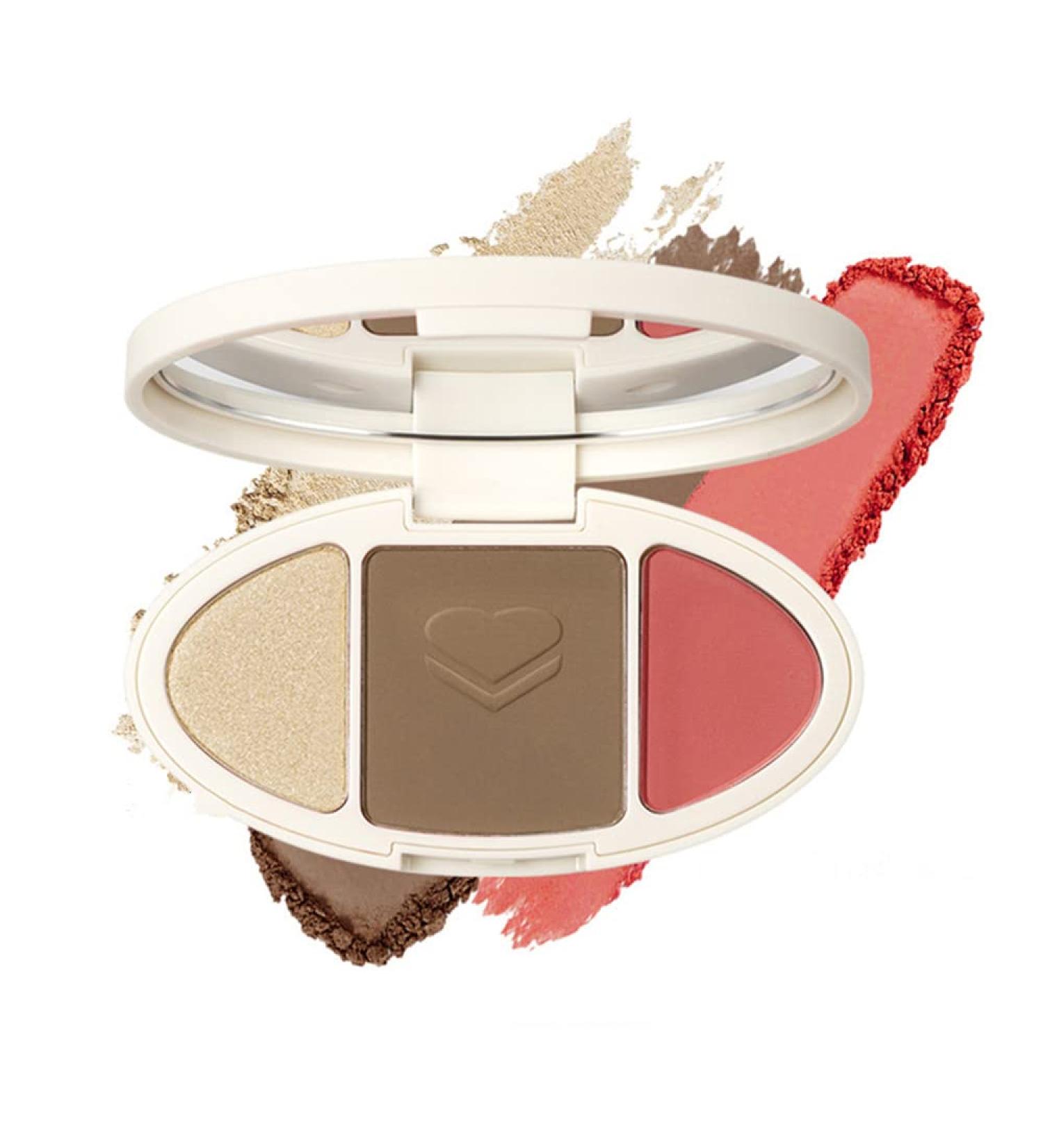 Go Ho 3-In-1 Contour Highlighter Blush Palette - Silky Smooth Pressed Powder for Face Sculpting and Daily Makeup - Buy Online on GoSupps.com