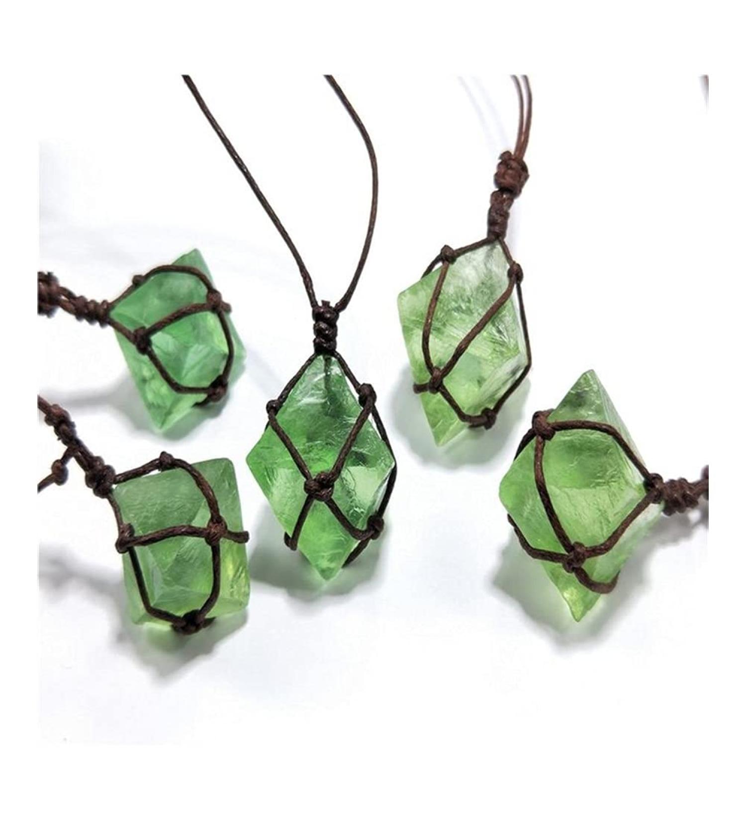 Gift for Family Natural Emerald Crystal PendantDT Gemstone Wand Reiki Green Fluorite Wrap Braid Necklace Yoga Macrame for Men Women Lucky Stone Natural Stones Room Decoration Stone Mineral Specimen - Buy Online on GoSupps.com