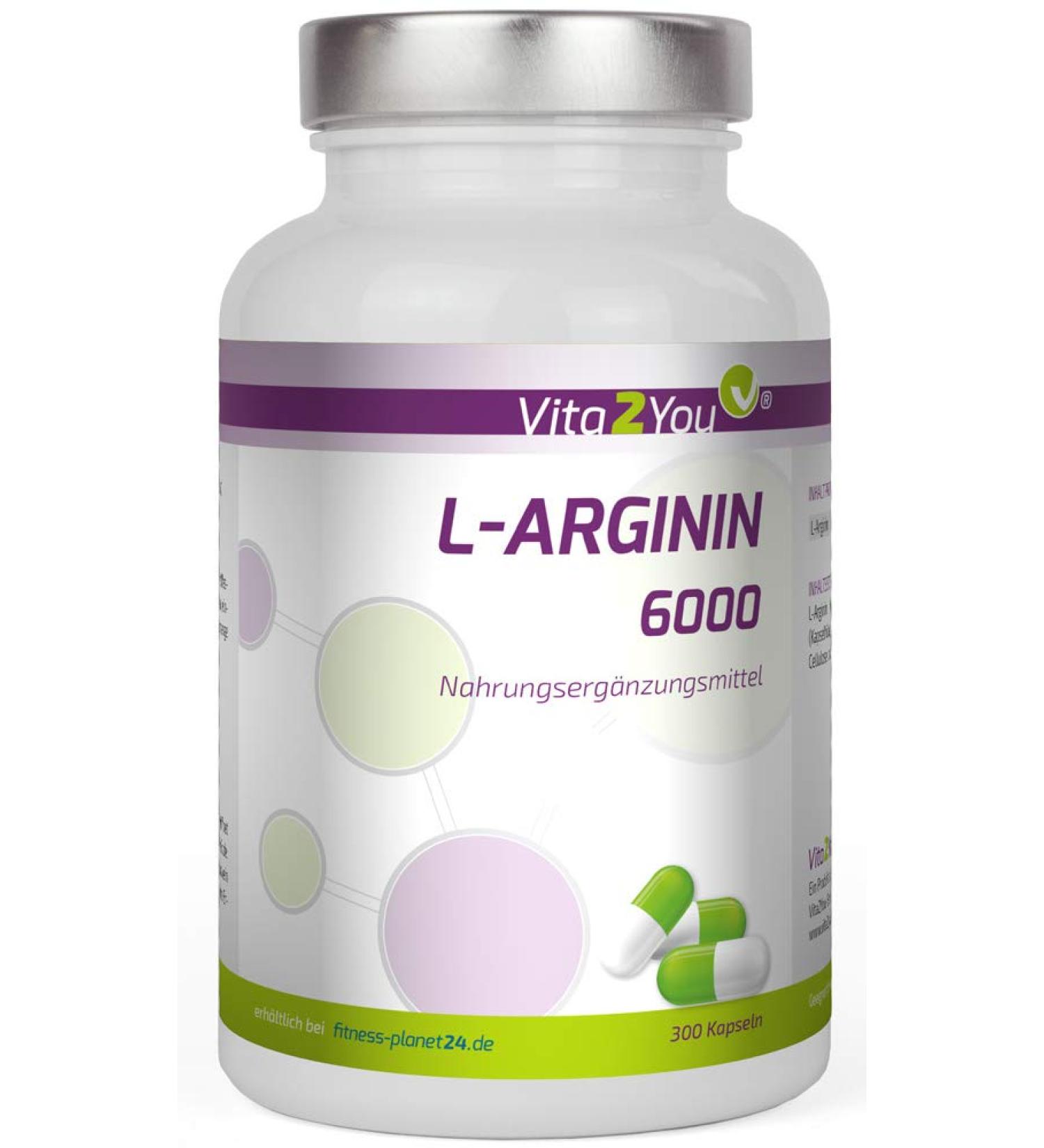 Vita2You L-Arginine 6000 - 300 Capsules | 1000mg High Dosage Arginine per Capsule | Premium Quality Supplement for Optimal Health - Buy Online on GoSupps.com
