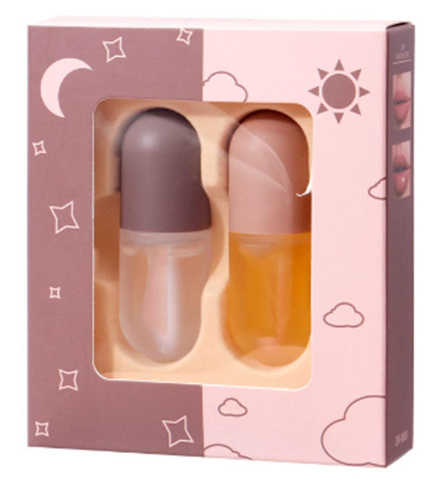 2 Pcs Day & Night Lip Plumper Set - Natural Lip Plumping Treatment for Beautiful Fuller Lips - Hydrating Serum to Reduce Fine Lines - Buy Online on GoSupps.com