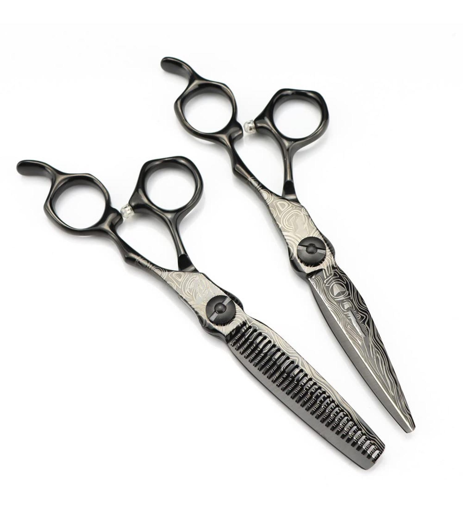 Hair Cutting Scissors 6 Inch Professional Upscale Black Damascus Hair Scissors Cutting Barber Makas Tools Haircut Thinning Shears Hairdresser Scissors Set - Buy Online on GoSupps.com