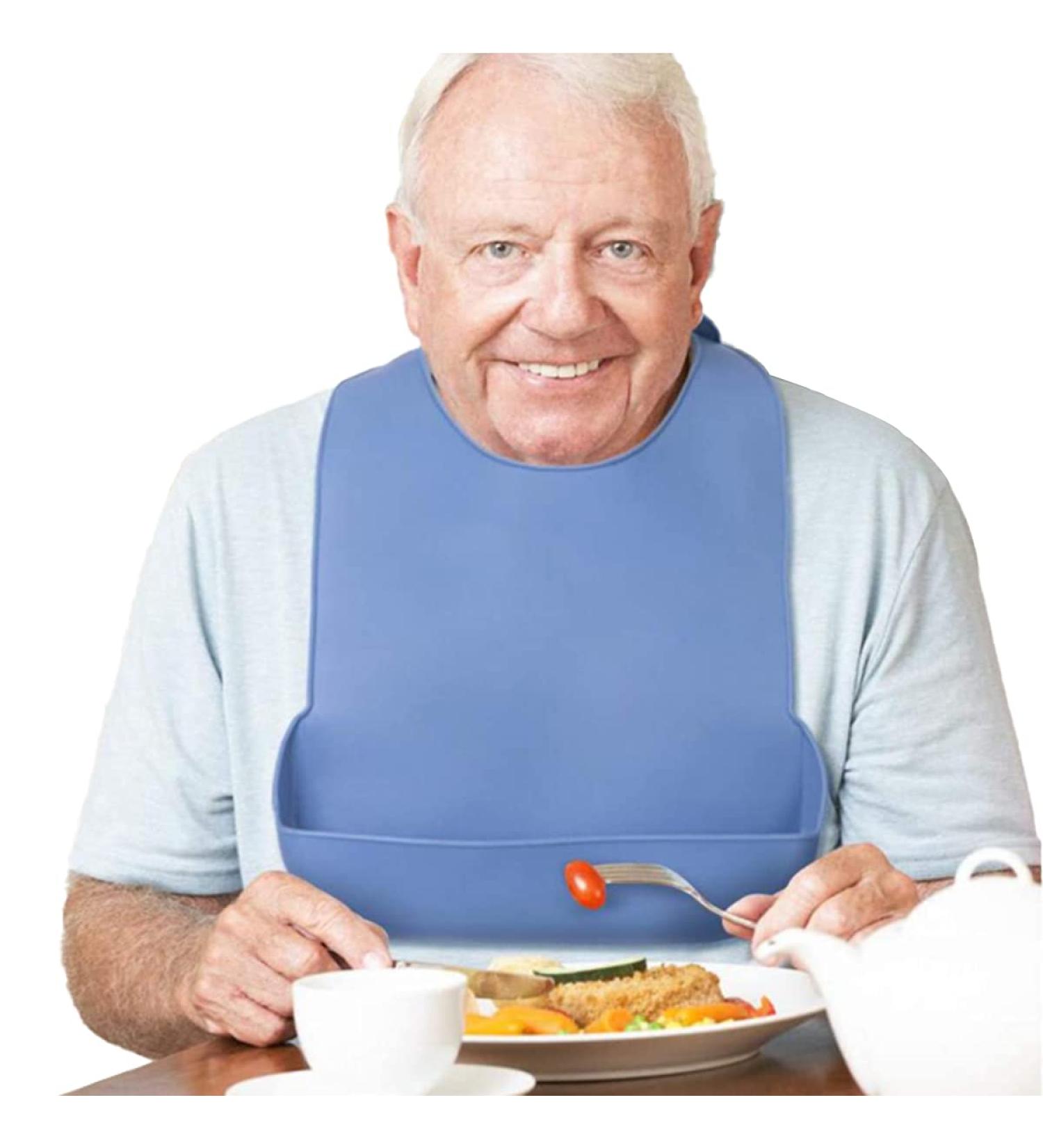 Washable Silicone Bib for Adults - Waterproof & Reusable Apron | Blue Small | Ideal for Seniors - Buy Online on GoSupps.com