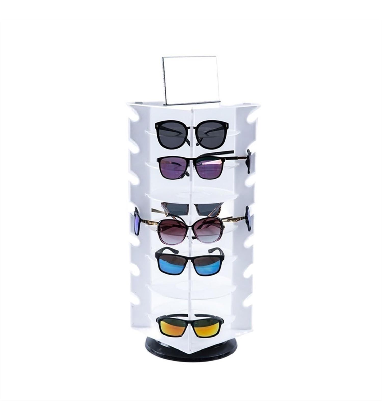 WAOCEO Rotating Eyeglass Stand with Mirror - Desktop Holder for Sunglasses & Nearsighted Glasses - Buy Online on GoSupps.com