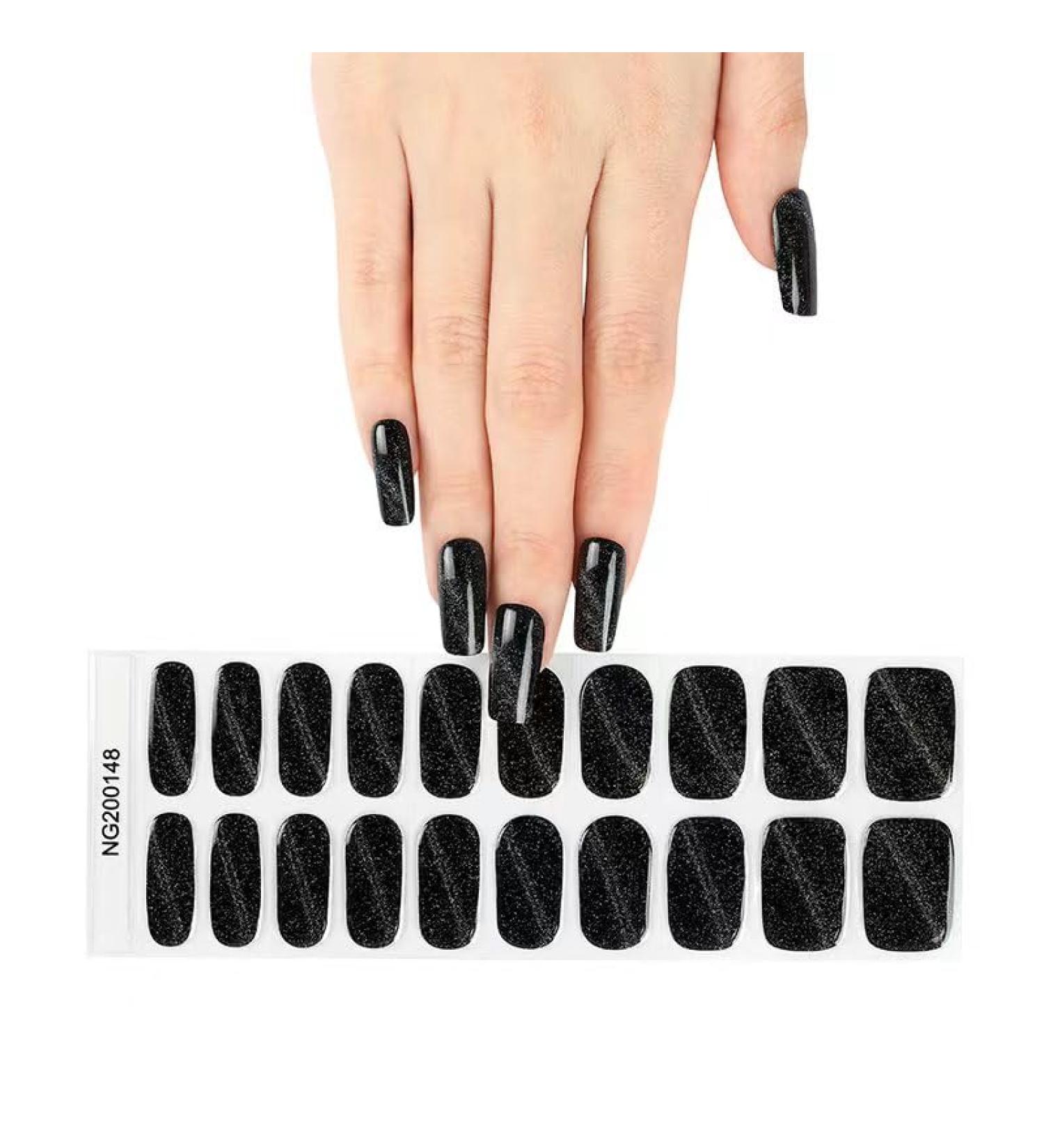 Semi Cured Gel Nails Strips 20 Stickers Nail Wraps Soft Self-Adhesive Gel Nail Stickers Salon-Quality Gel Nail Strips for Nails French Tip Manicure UV/LED Lamp Required (Cateye Black-148) - Buy Online on GoSupps.com