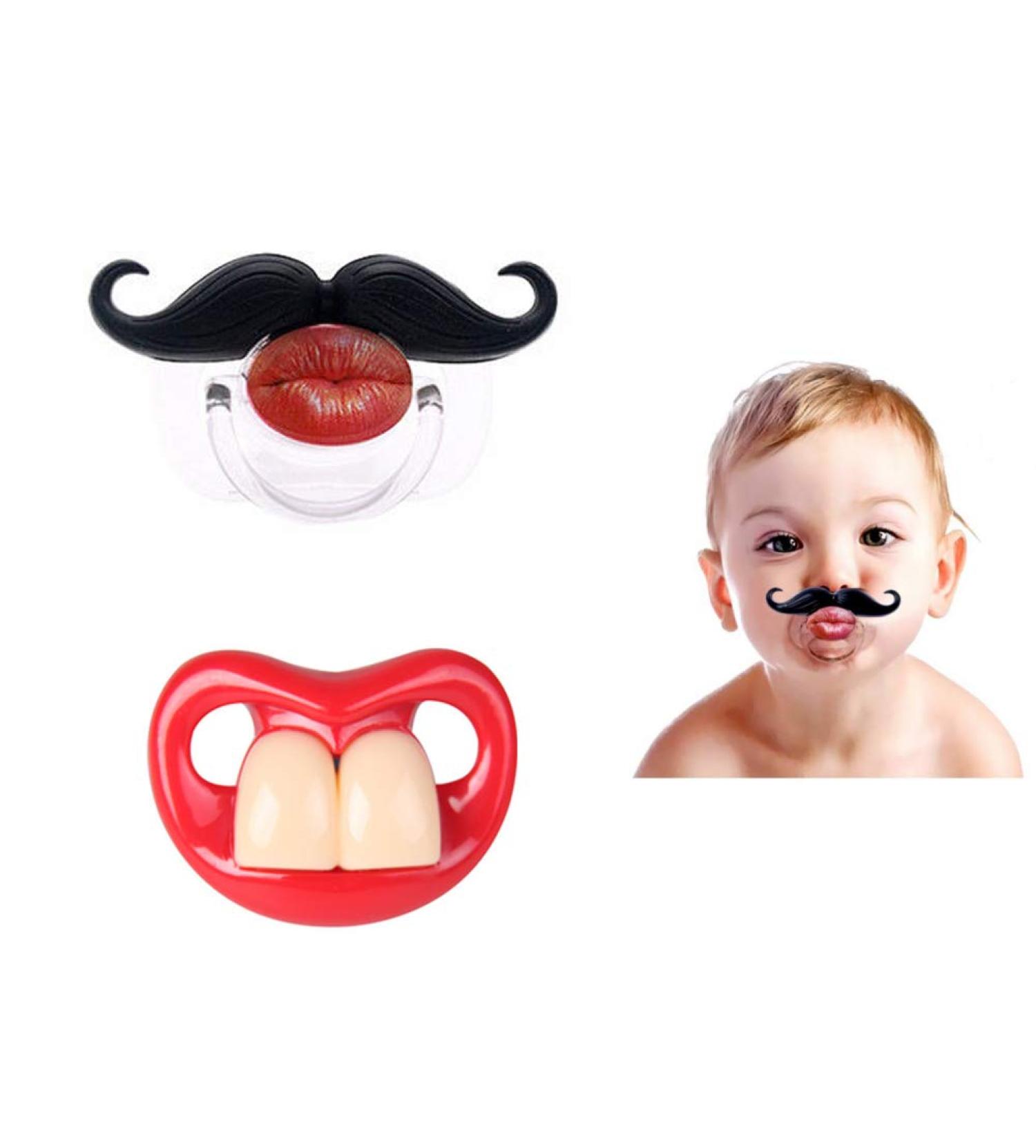 FLYPARTY Funny Teeth & Mustache Pacifier Set for Newborns - Gentleman Mustache Design - Buy Online on GoSupps.com