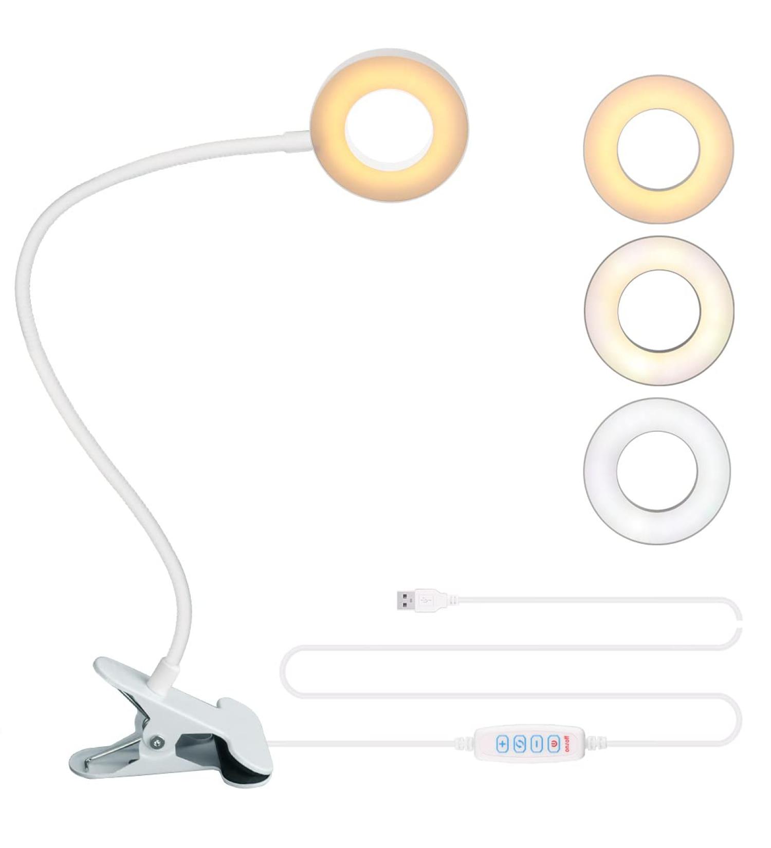 Bekada LED Desk Light Clamp for Video Conference and Laptop, Clip-On USB Ring Light for Zoom Meetings - 3 Colors, 10 Dimming Levels (White) - Buy Online on GoSupps.com