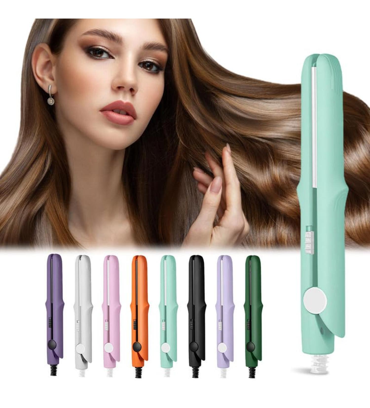 Upgraded 2-in-1 Mini Curling Wand & Flat Iron - Portable Travel Hair Straightener for Women - Long-Lasting Styling Tool (Light Green - Buy Online on GoSupps.com