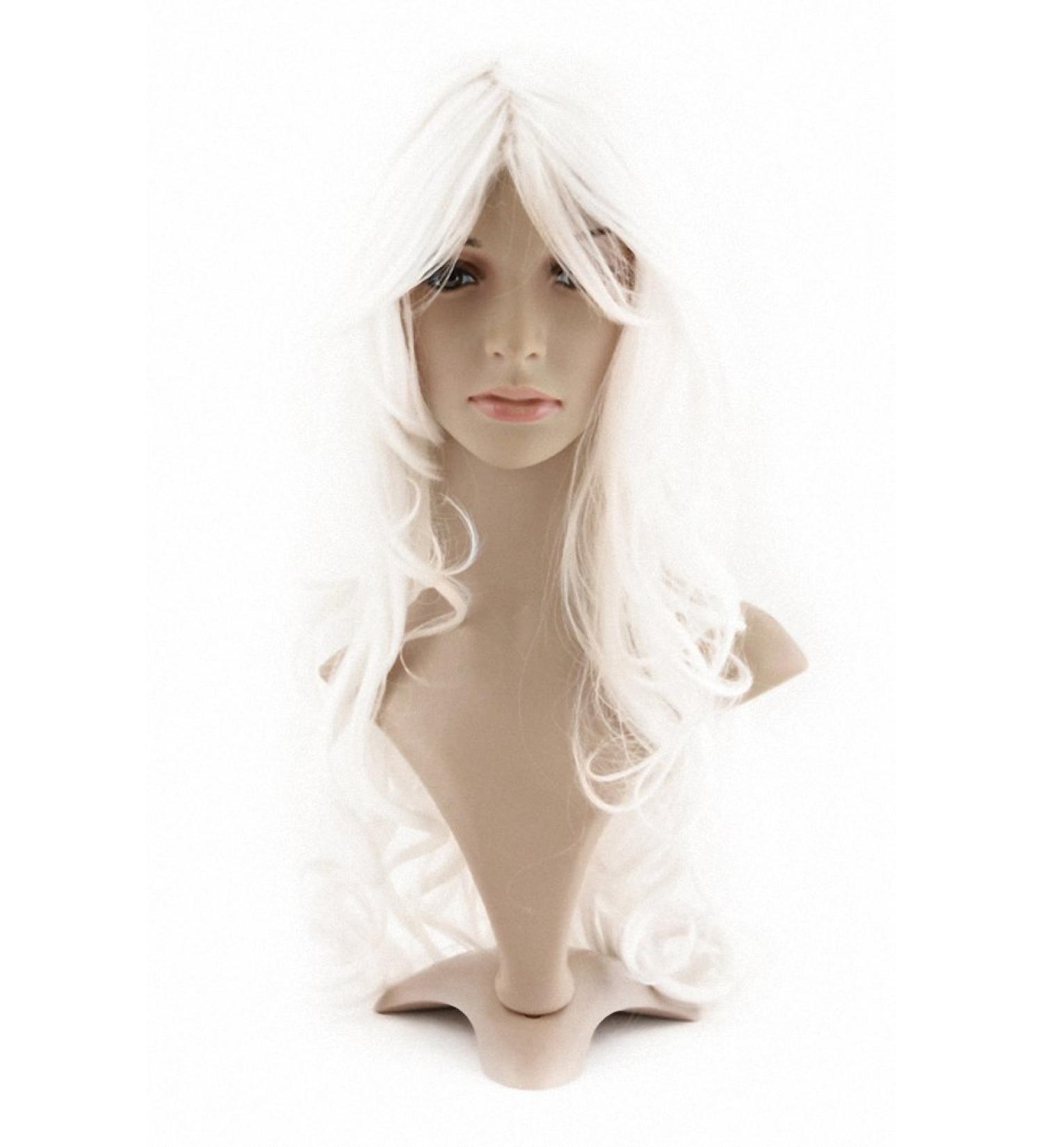 MapofBeauty 24 inch Curly Wig with Side Bangs - Sexy & Charming White Wig for International Shipping - Buy Online on GoSupps.com