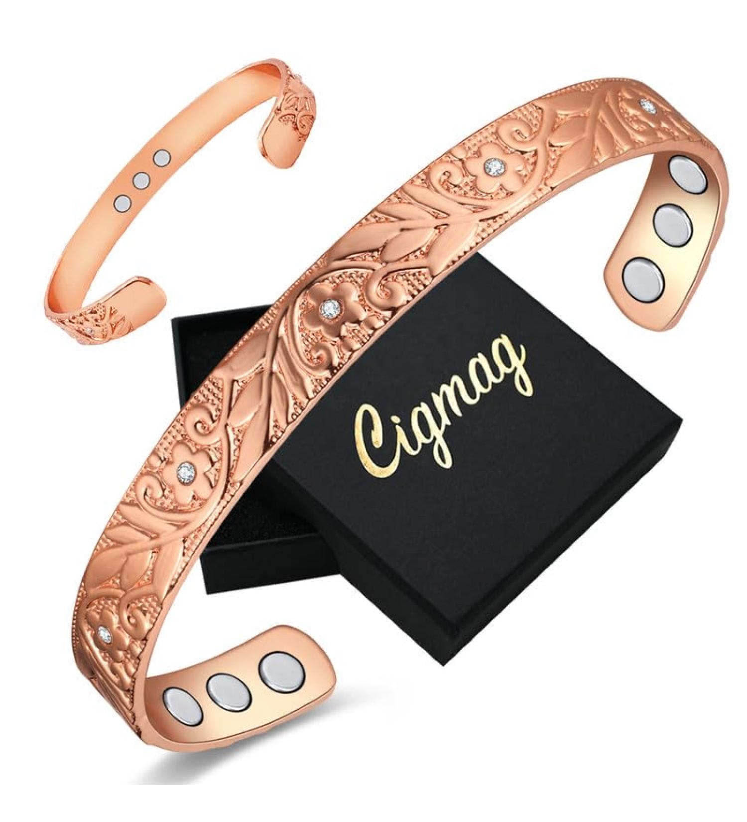 Cigmag 9X Lymphatic Drainage Copper Magnetic Bracelet | Rose Gold Crystal Plum | Adjustable Cuff Bangle for Women | Ultra Strength Magnet | Gift Box Included - Buy Online on GoSupps.com