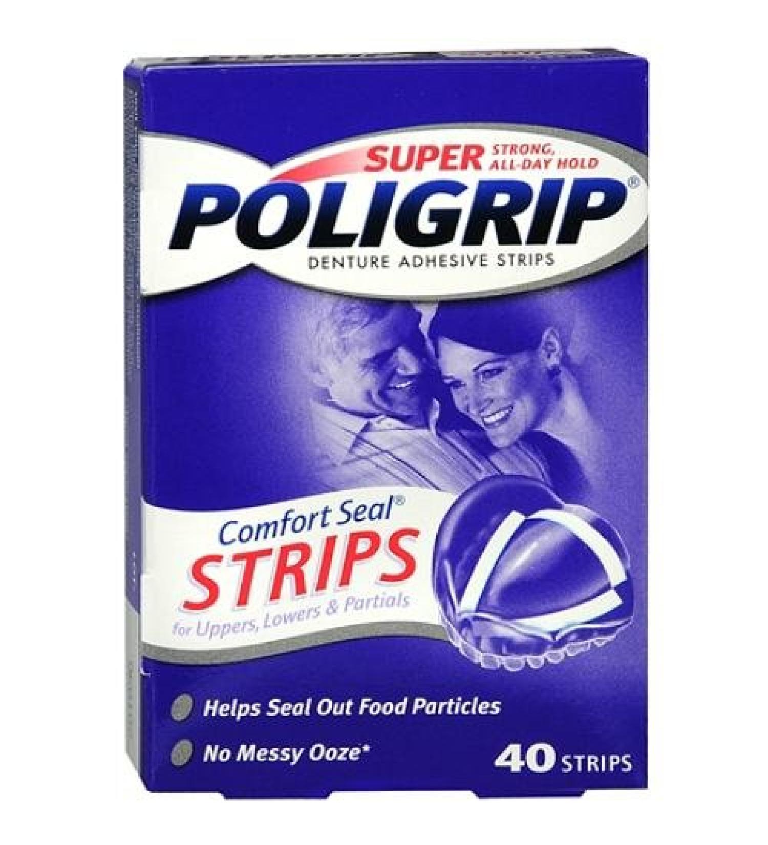 Super Poligrip Comfort Seal Strips Denture Adhesive - 40 Strips (Pack of 2)