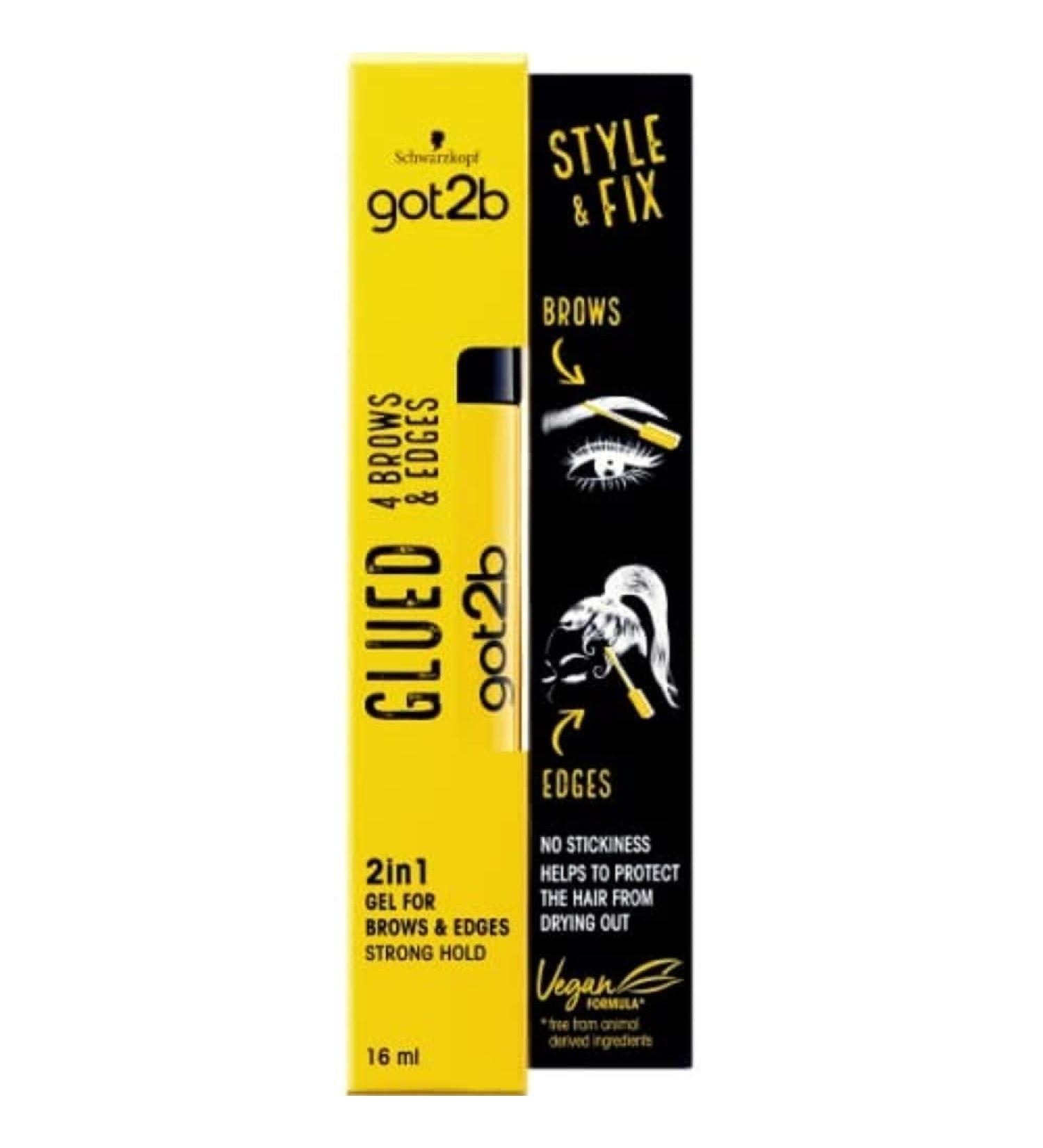 Schwarzkopf got2b Glued for Brows & Edges 2 in 1 Wand Gel - 72hr Hold, Vegan, Silicone & Alcohol Free - 16ml - Buy Online on GoSupps.com