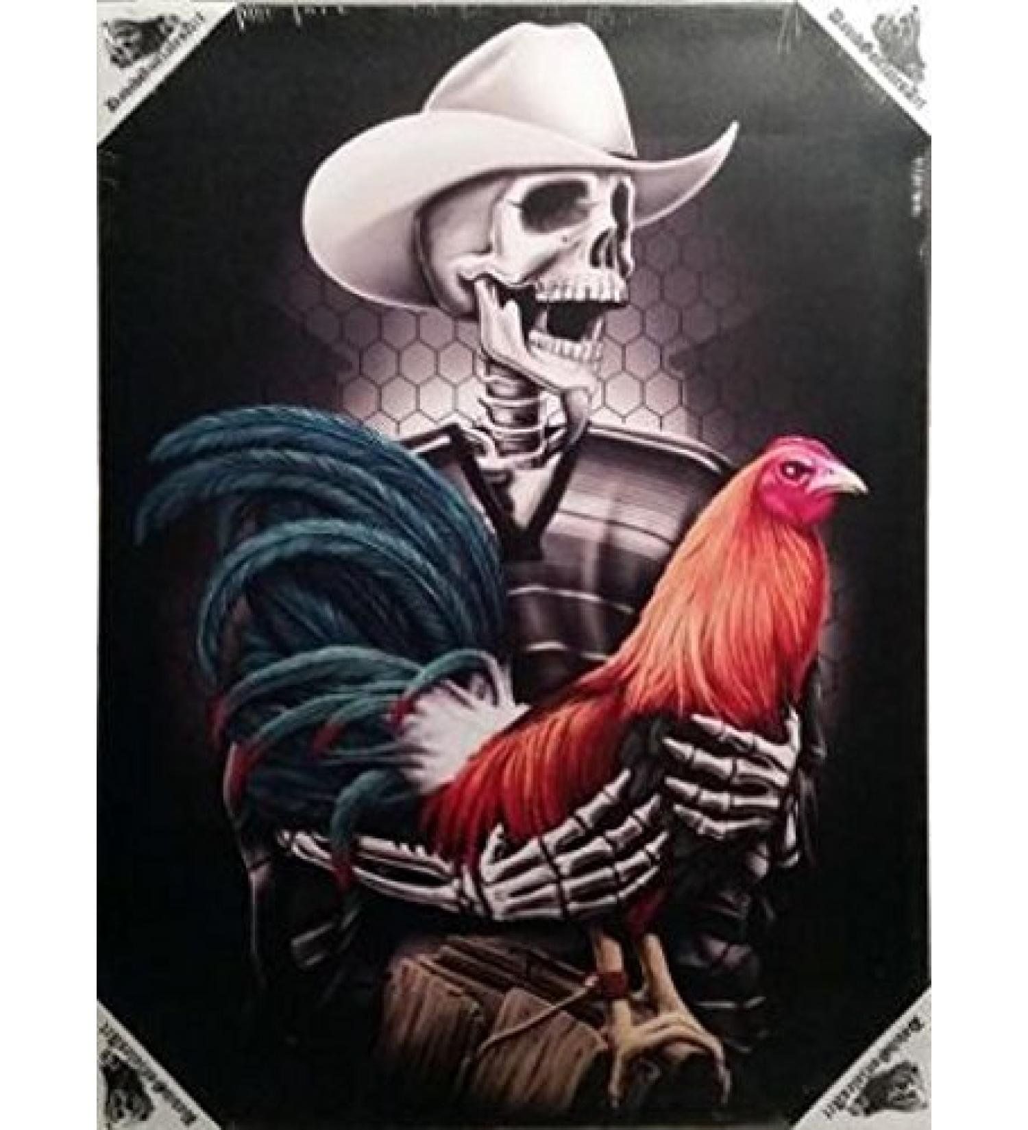 DGA Day of The Dead Stretched Canvas Wood Framed Wall Art 12x16 Inches - Gallero Rooster