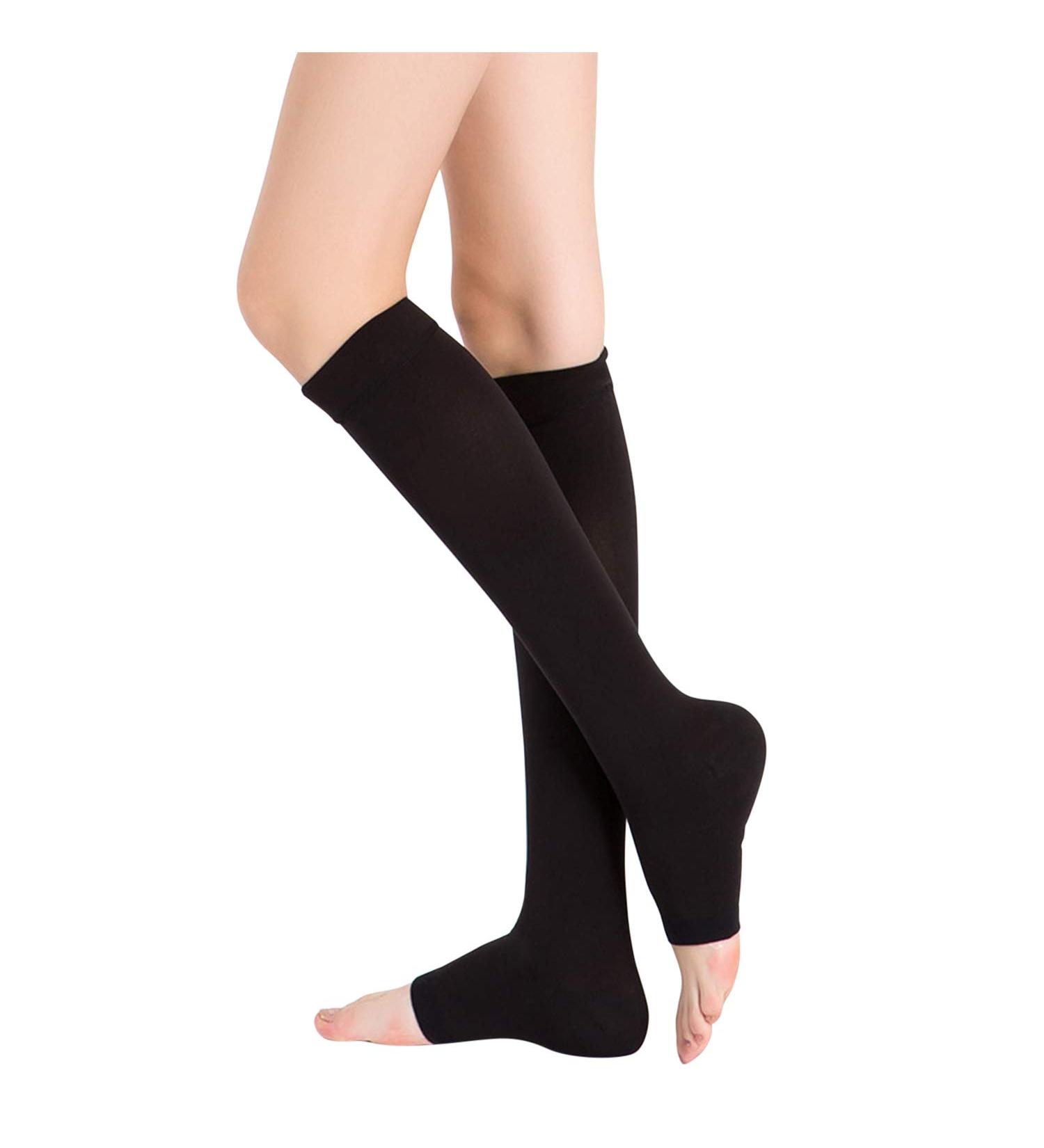 De Feuilles compression stockings women compression socks thrombosis socks calf bandage blood circulation ride socks for running flight trip sports/against varicose veins S class-1 black open toes