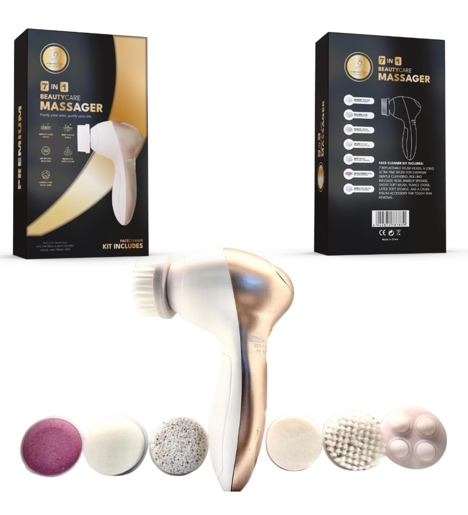 Premium 7-in-1 Facial Cleansing Brush - Gold Edition Exfoliating & Deep Cleanser for All Skin Types | Perfect Gift for Acne Care - Buy Online on GoSupps.com