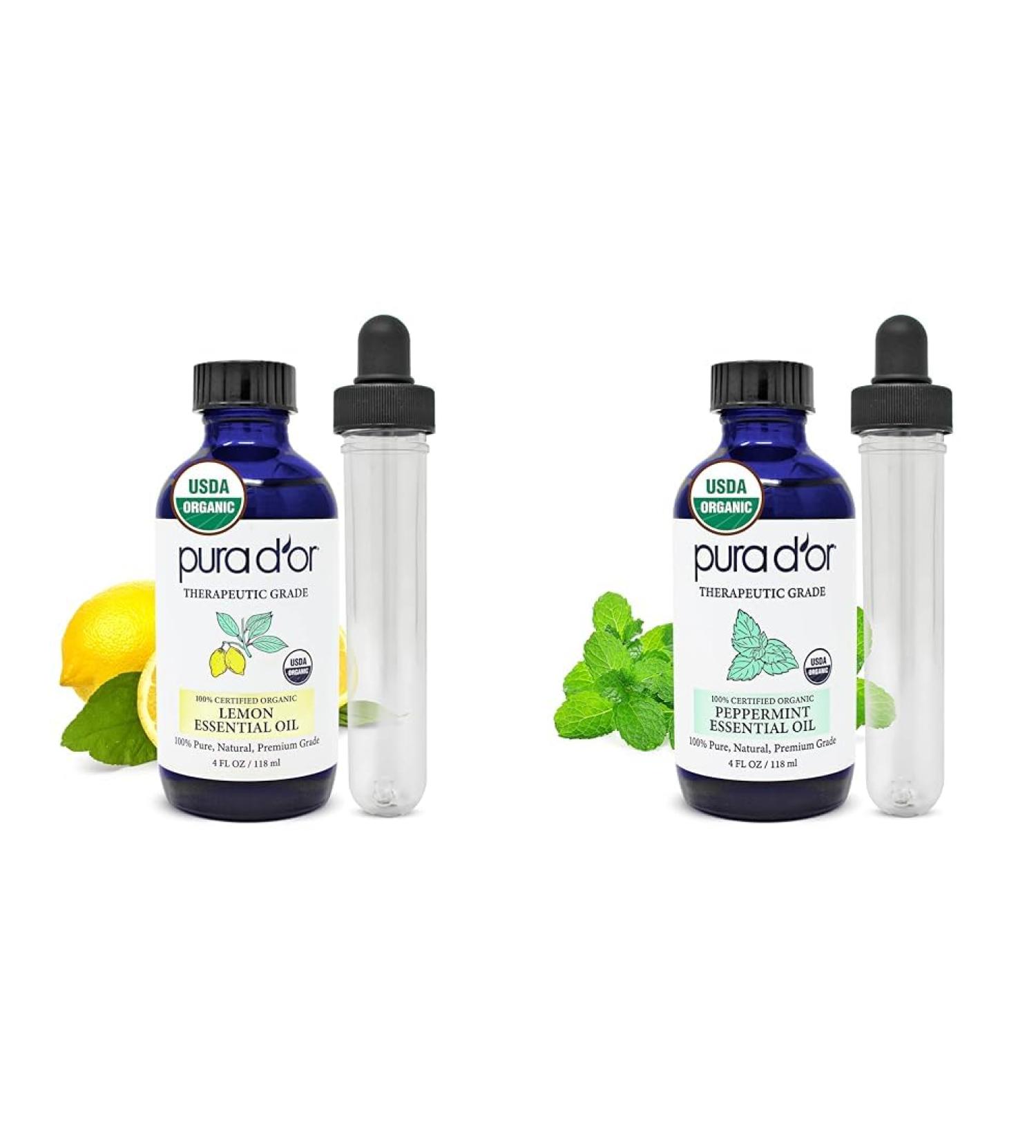 PURA D'OR (4oz) Lemon & Peppermint 100% Pure Therapeutic Grade Essential Oils Bundle for Aromatherapy Skin Care Energy Focus Breathing - Buy Online on GoSupps.com
