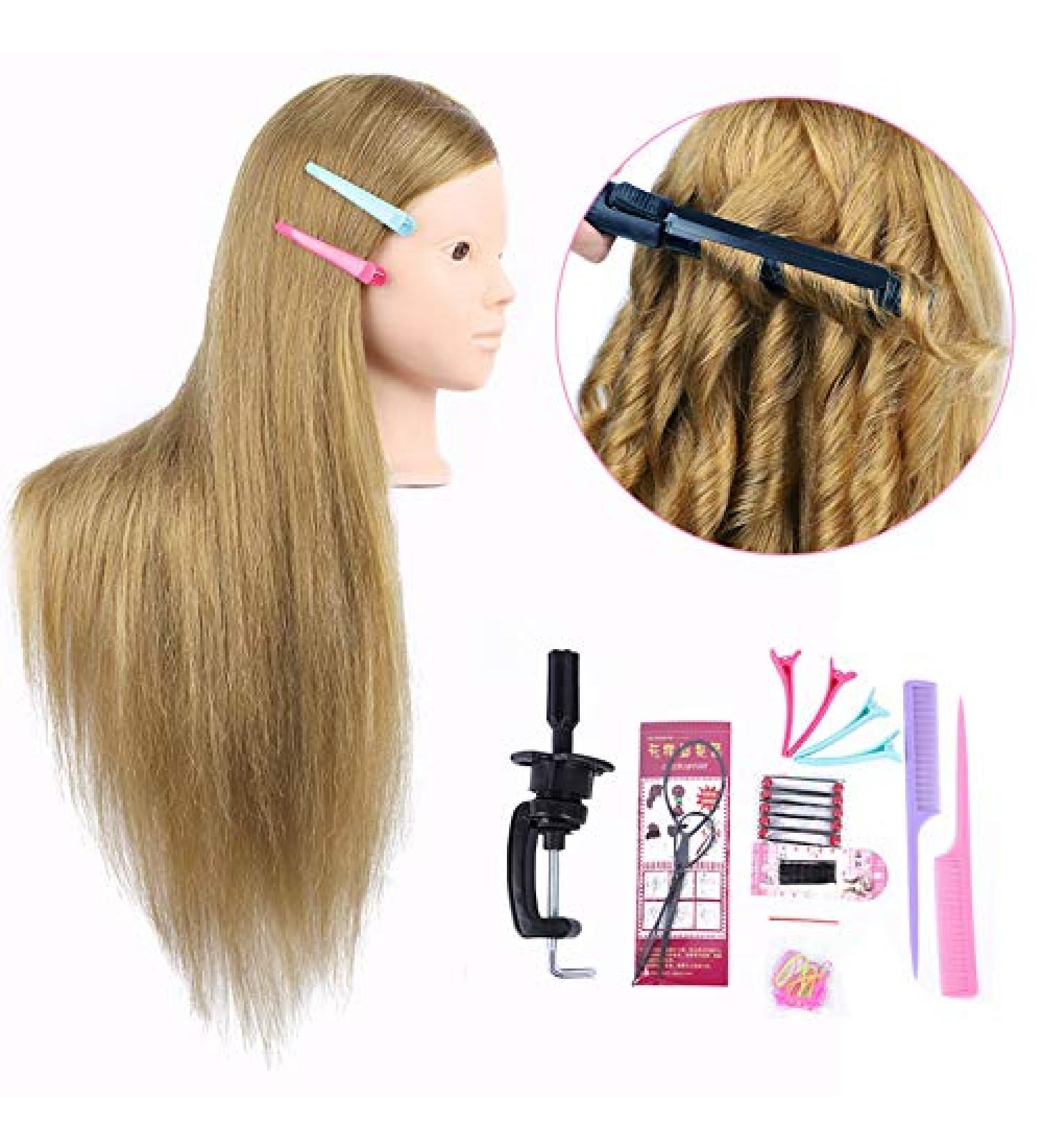 26 Mannequin Head with 50% Real Brown Hair | Long Straight Synthetic Hair | Cosmetology Training Head Doll with Clamp Stand | No Makeup 27 - Buy Online on GoSupps.com