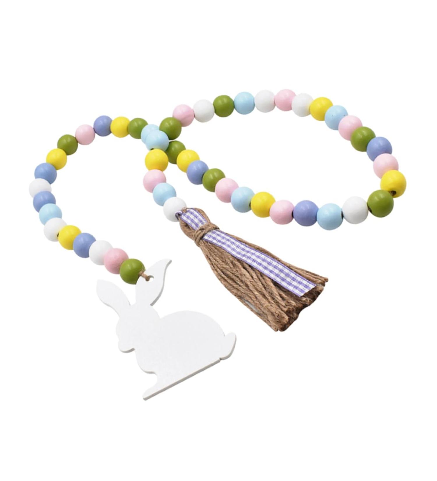 LIFKICH Fringe Decor Ornament Beaded Garland with Tassel Easter Farmhouse Bead Garland Hanging Door Bead Garland Tassel Garland Bead Easter Beaded Garland Wood Rabbit Rope - Buy Online on GoSupps.com