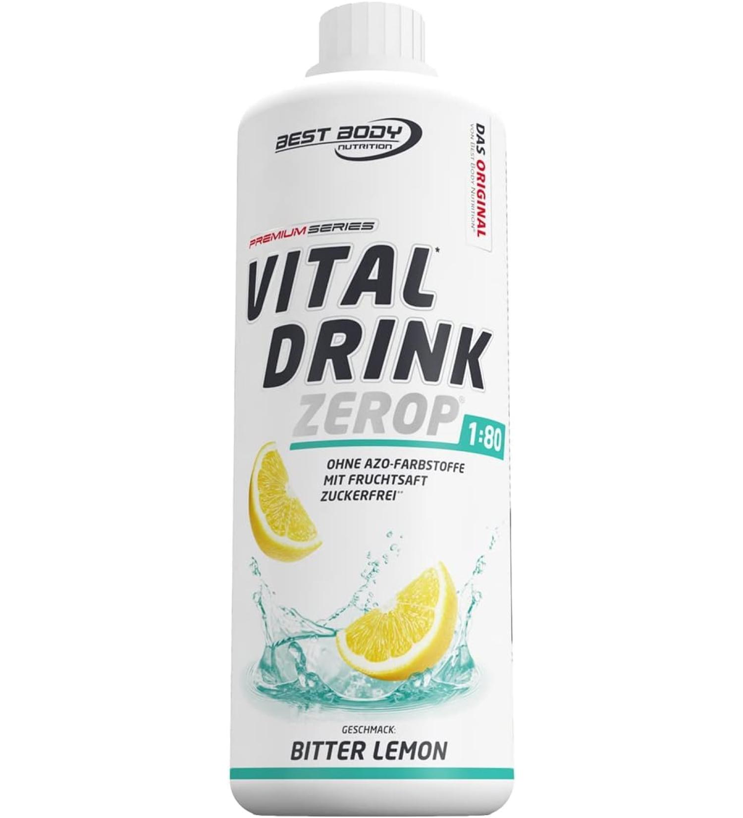 Best Body Nutrition Vital Drink Zerop - Sugar-Free Bitter Lemon Concentrate 1000ml (Makes 80L) - Original Sirup for International Shipping - Buy Online on GoSupps.com