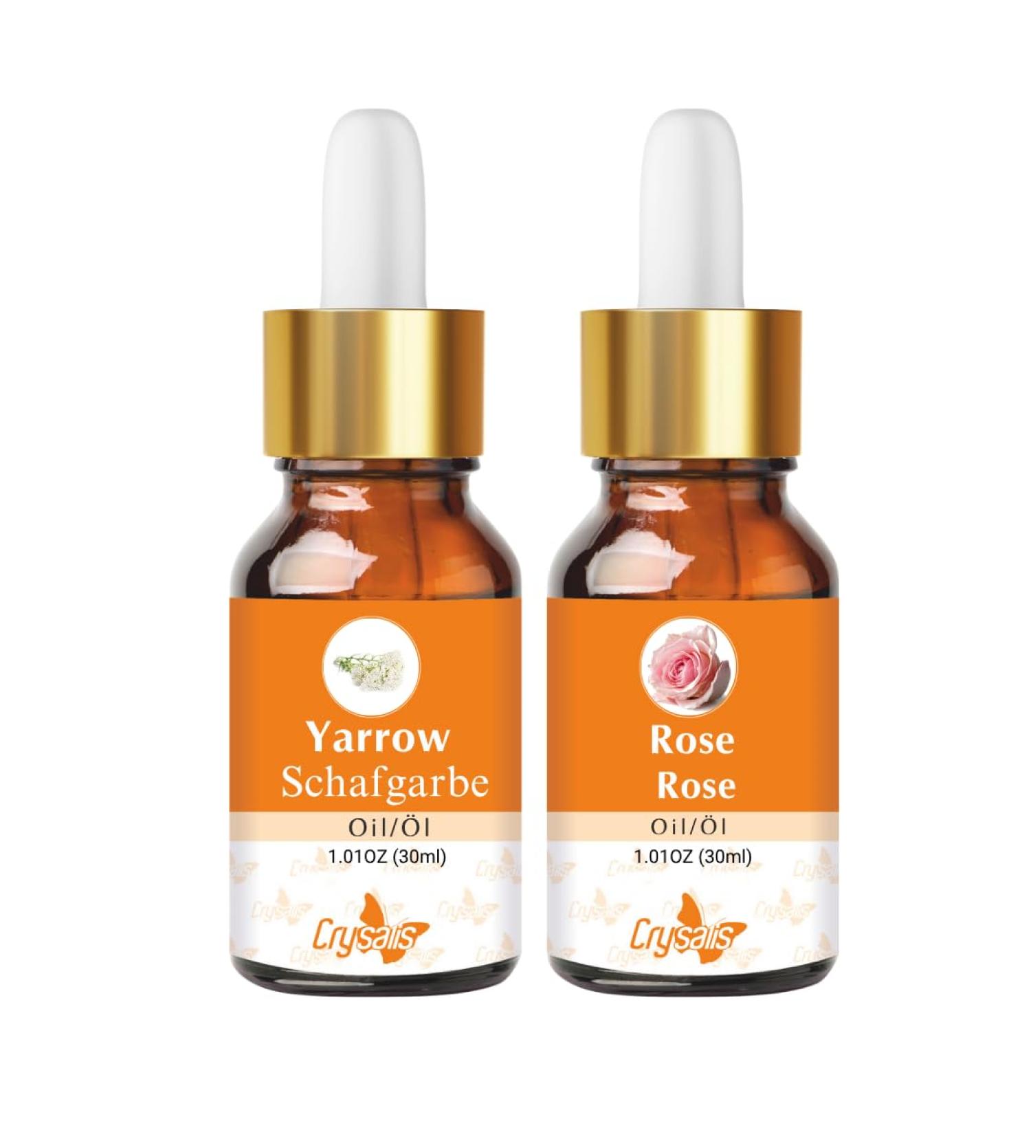 CRYSALIS Crysalis Combo d'huile : Yarrow (Achillea millefolium) 1 01 Fl oz (30 ml) & Rose (Rosa Damascena) Oil 30 ml/1 01 Fl oz