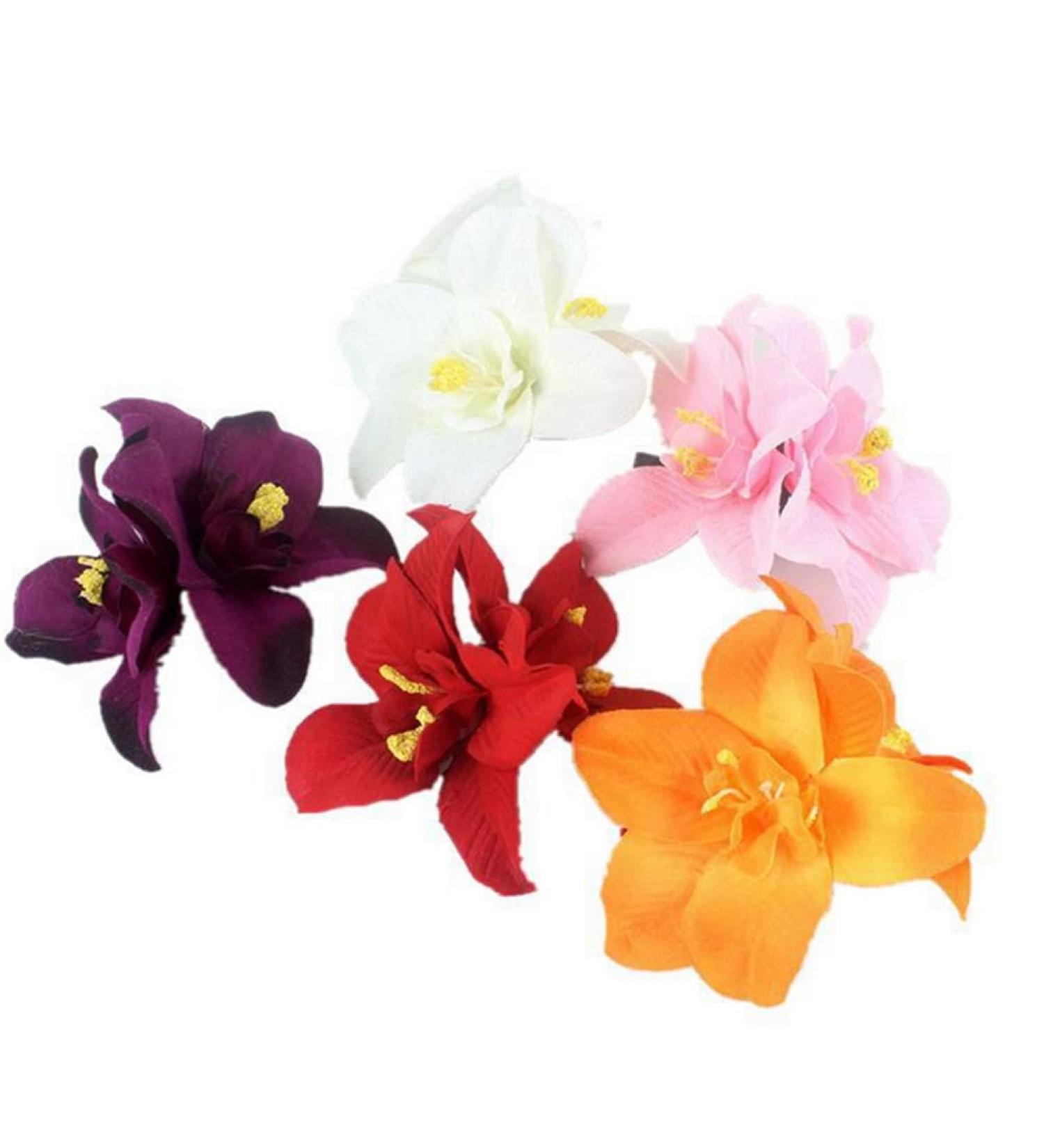 5 Pieces Women's Big Double Chiffon Orchid Hair Clips - Artificial Tropical Flower Pins | Hawaii Hibiscus & Plumeria Hair Accessories - Buy Online on GoSupps.com