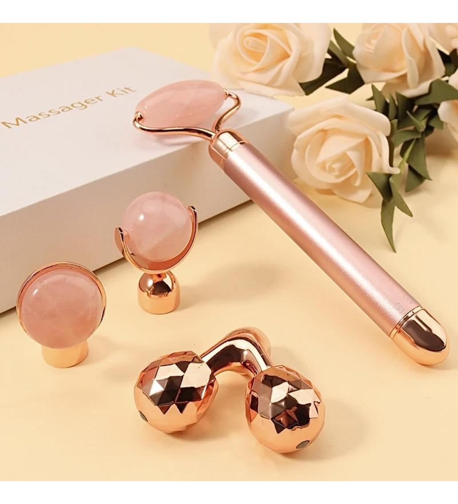 4 in 1 Electric Jade Roller - 3D Vibrating Skin Care Face Kit & Roller (Rose Gold) | Enhance Your Beauty Routine - Buy Online on GoSupps.com