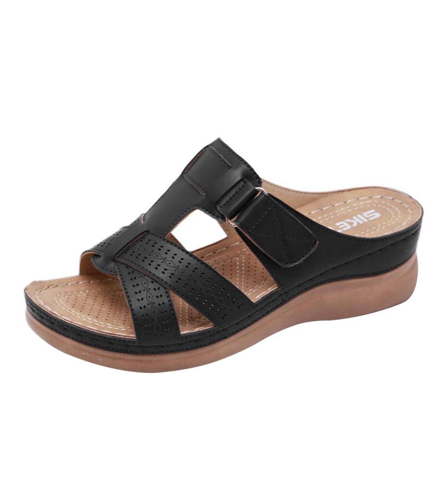 Monerffi Women's Outdoor Sandals - Anti-Slip Beach Casual Open Toe Slippers - Vintage Lightweight Platform - Size 38/39 EU - Black - Buy Online on GoSupps.com