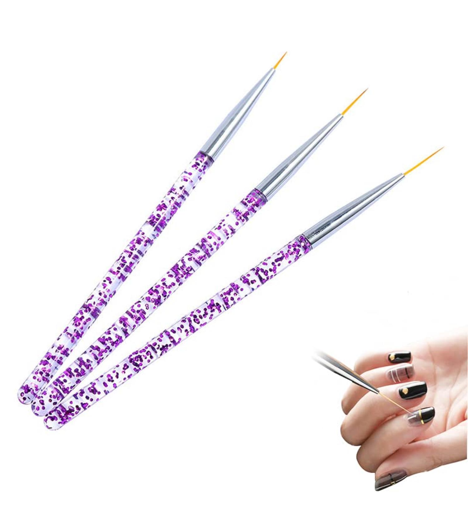 3 Pcs Miniature Nail Art Brushes | Thin Liner Pens for DIY Nail Art | Fine Detailing & Acrylic Painting | Purple - Buy Online on GoSupps.com