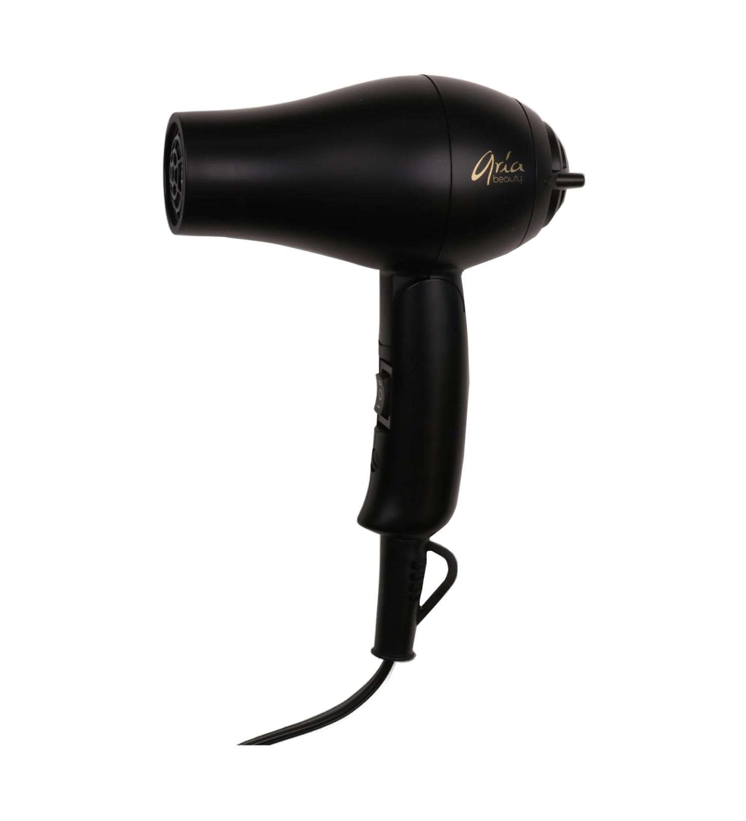 Aria Beauty Mini Blow Dryer - Compact Travel Blow Dryer with Two Heat Settings - Negative Ions for Quick Drying Frizz and Static - Black - 1 pc - Buy Online on GoSupps.com
