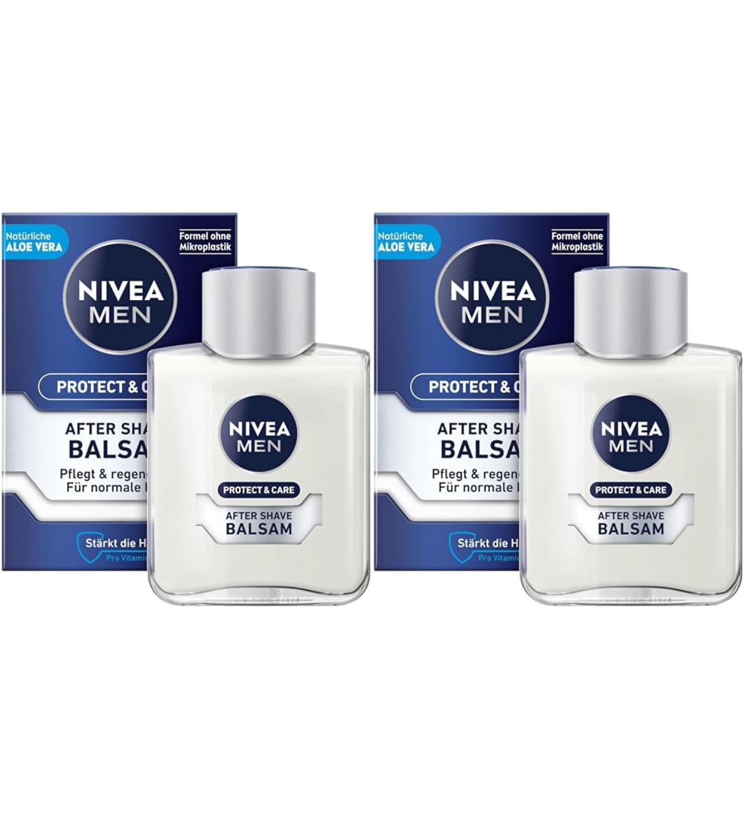 Nivea Men Protect & Care After Shave Balsam (100 ml) calming after shave skin care after shaving with aloe vera and per vitamin B5 (pack with 2)