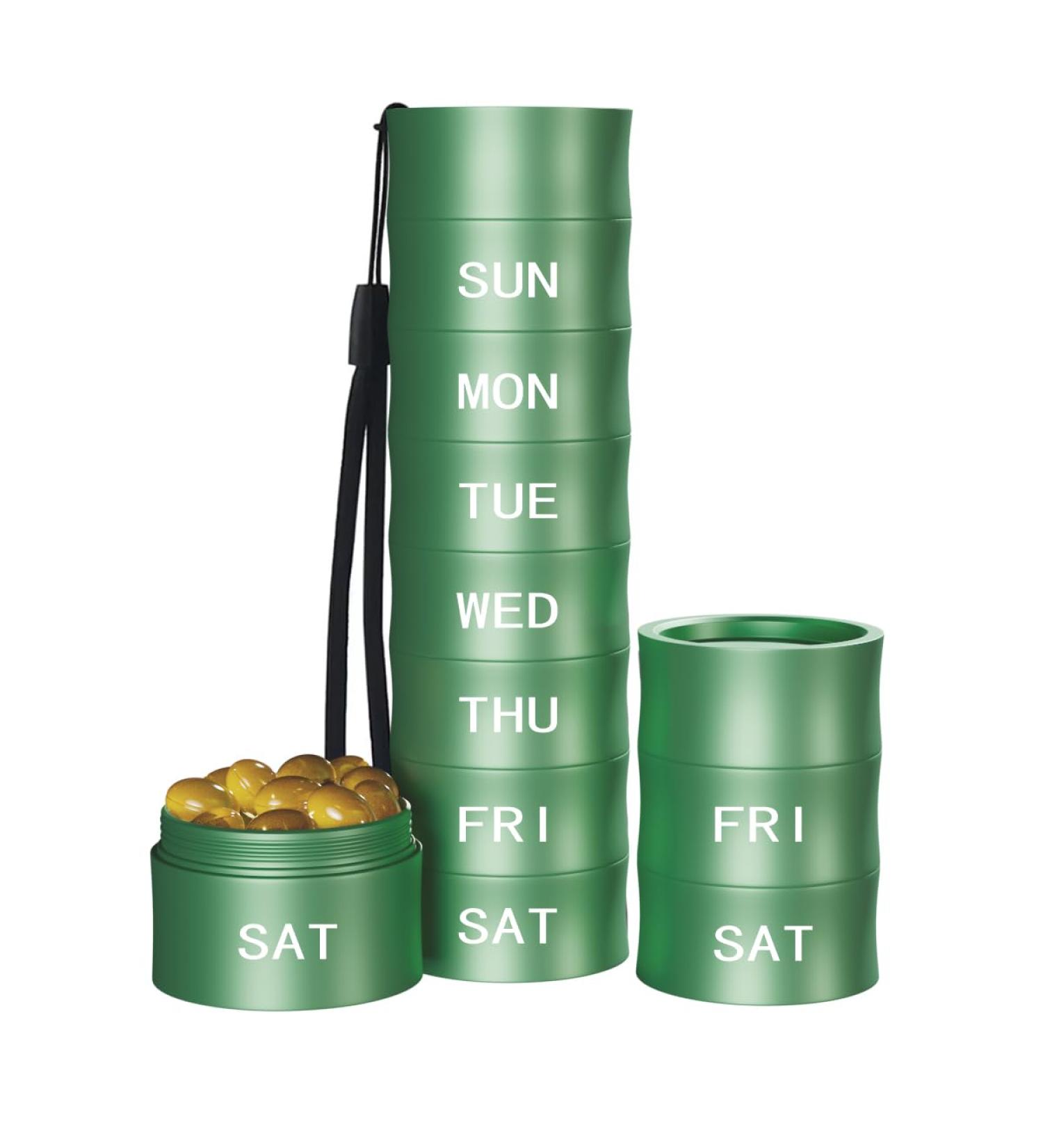 Bamboo Pill Organizer: Portable Waterproof 7-Day Medicine Box | BPA Free Vitamin Fish Oil & Supplement Holder - Green - Buy Online on GoSupps.com