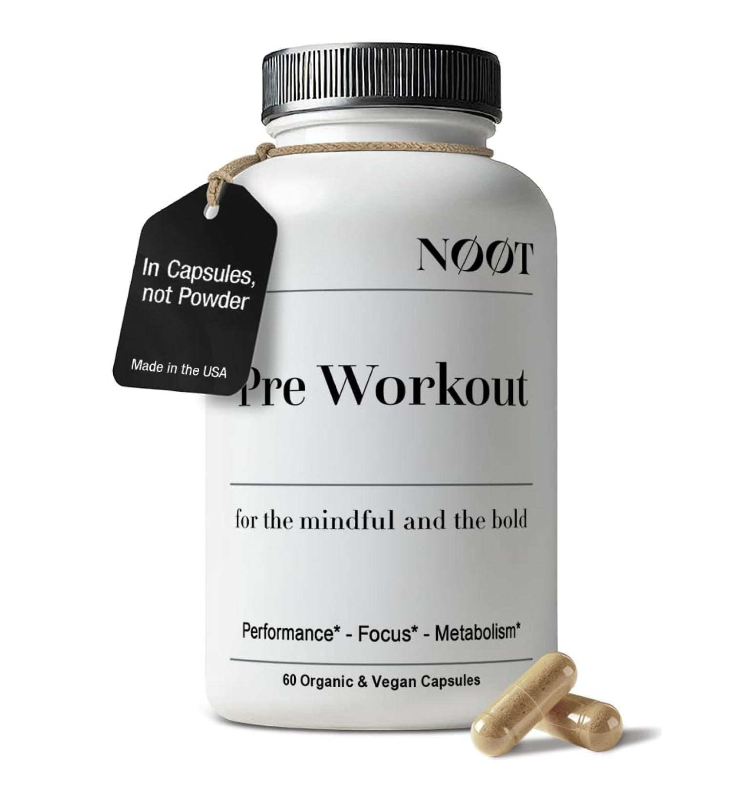 NOOT Pre Workout Natural Pre Workout Supplement Caffeine-Free PreWorkout with L-Carnitine Magnesium Taurate & Green Tea Extract for Endurance & Fat Burning for Women and Men 60 Organic Capsules - Buy Online on GoSupps.com