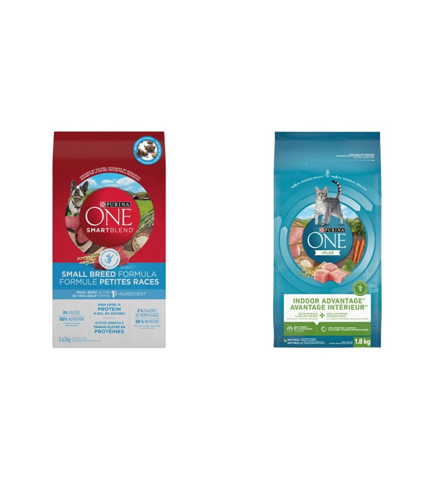 Purina ONE Smartblend Small Breed Dry Dog Food Beef 3.63 kg & Dry Cat Food Indoor Advantage 1.8 kg 3.63 kg (Pack of 1) Dry Dog Food + Cat Food 1.8 kg (Pack of 1) - Buy Online on GoSupps.com