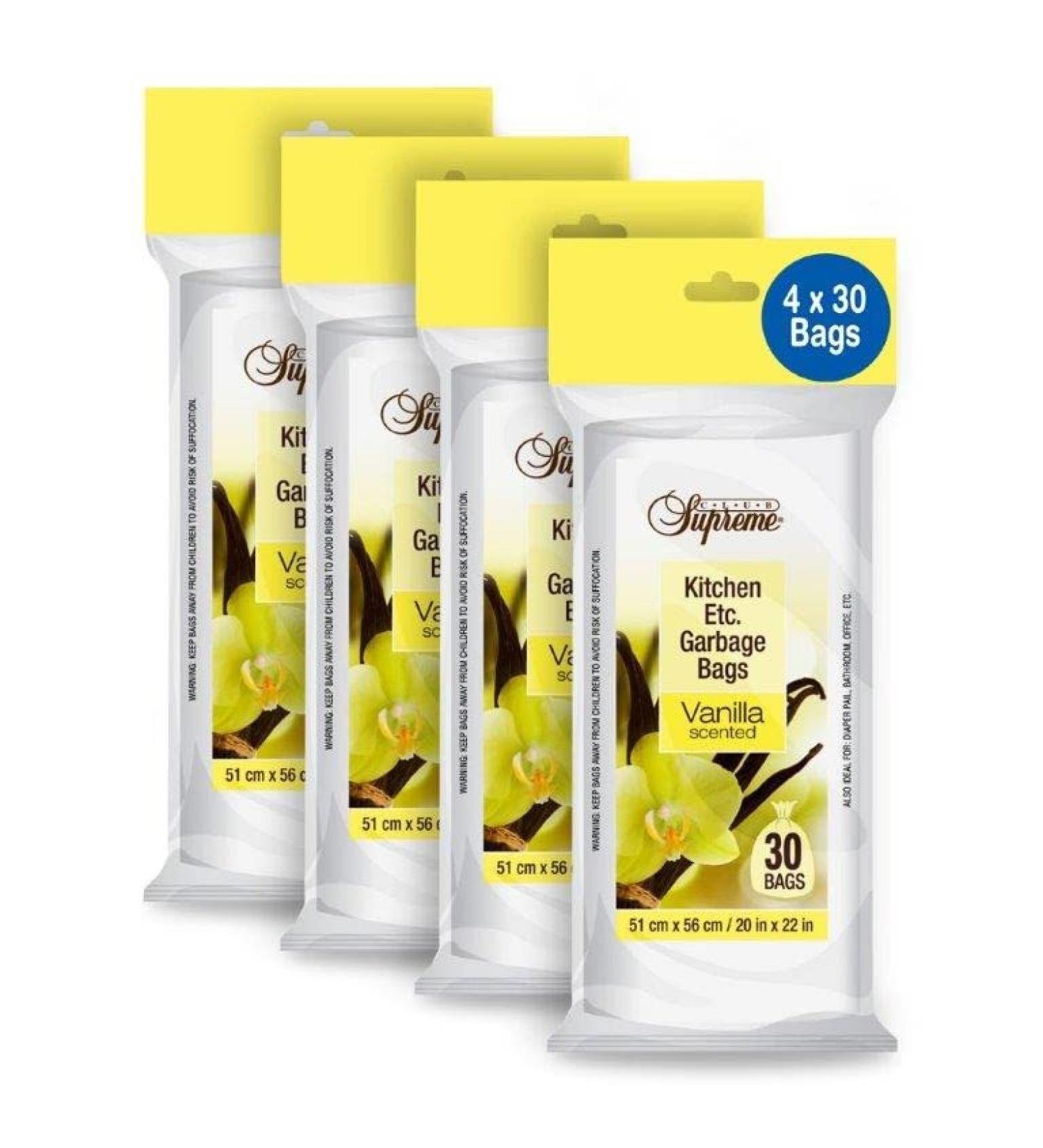Club Supreme Vanilla Scented Kitchen Clear Garbage Bags - Small Plastic Trash Bags for Kitchen Etc - 51 X 56 Cm/20 X 22 In - 21 Liters Transparent 32 Count (Pack of 4)