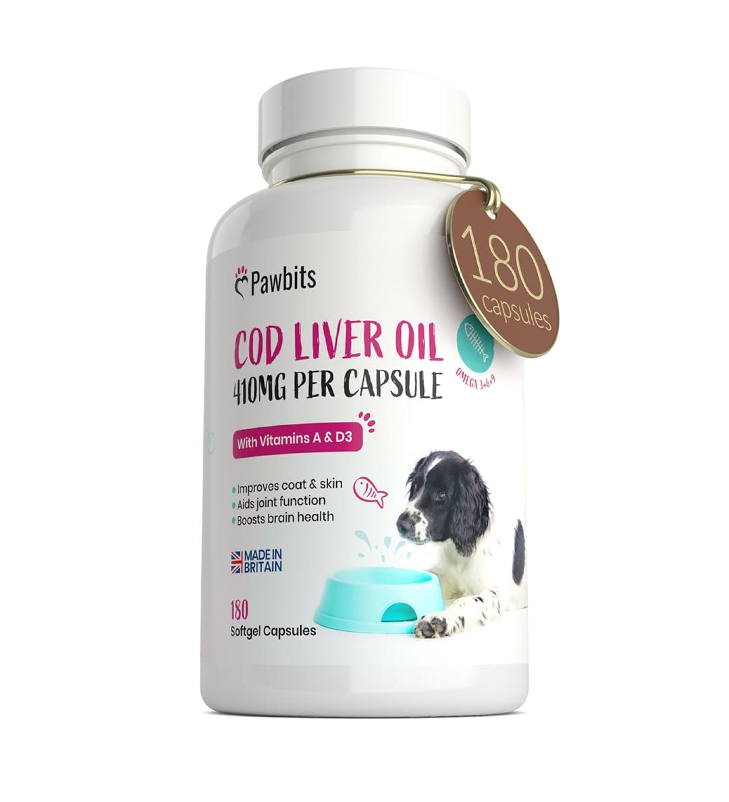 180 Cod Liver Oil Capsules for Dogs & Cats - High Strength 410mg Gel Capsules - Joint, Skin, and Coat Health Support - UK Made (6 Months Supply) - Buy Online on GoSupps.com