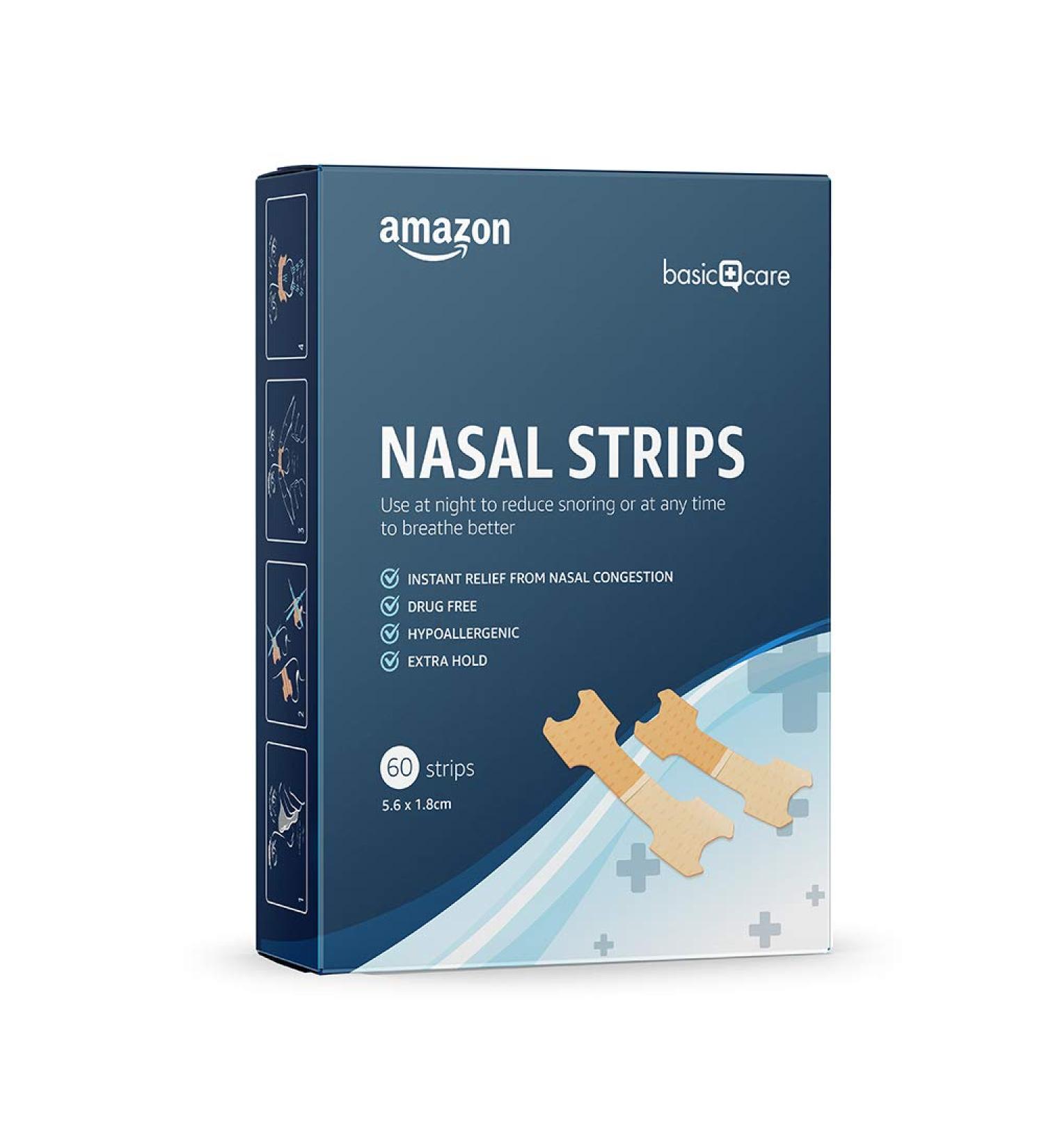 Amazon Basic Care Nasal Strips Medium Size - 60 Strips (Pack of 1) for Snoring & Congestion Relief - Buy Online on GoSupps.com