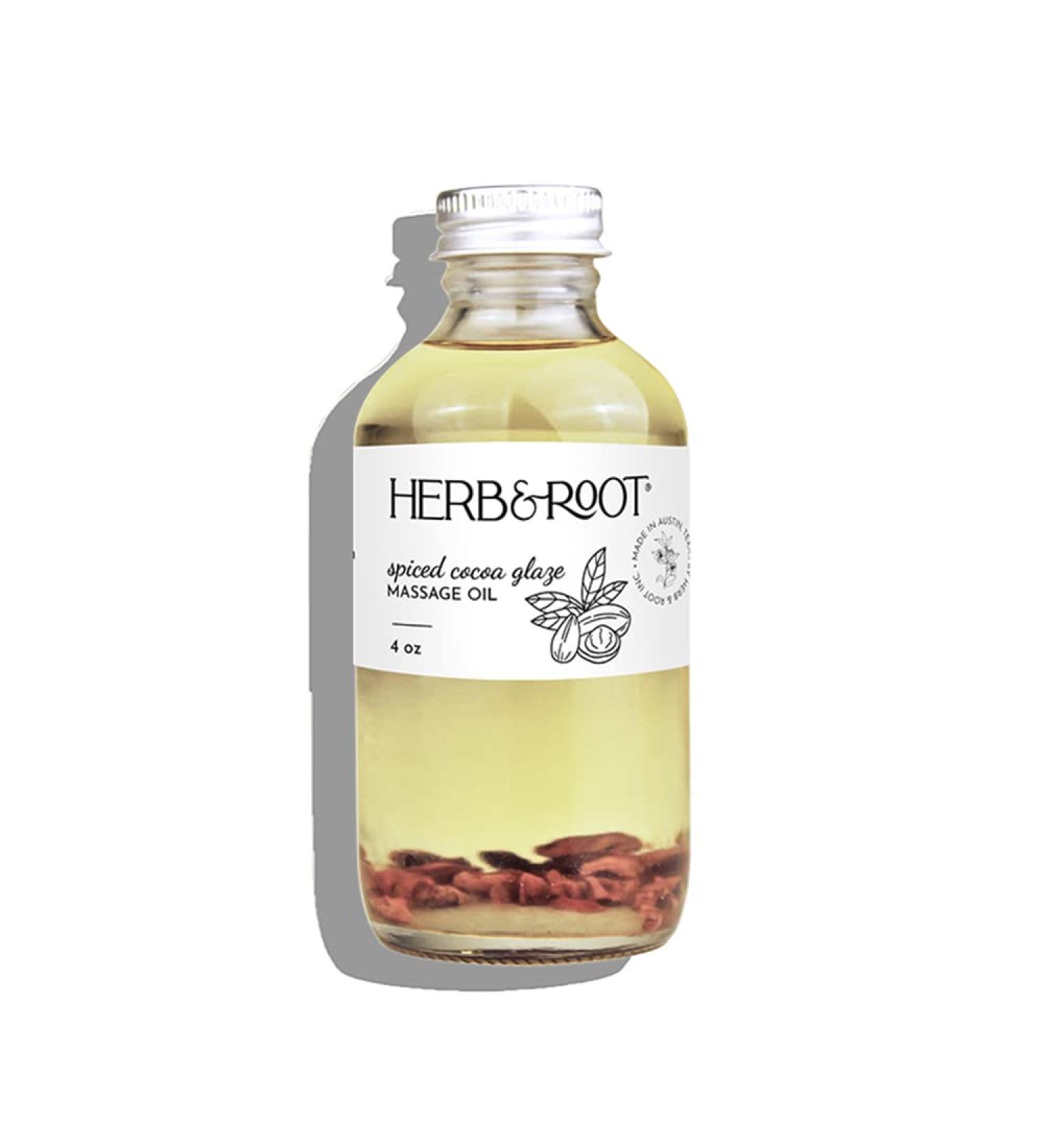 Herb & Root Cocoa Flavored Massage Oil with Warming Cinnamon Spice | 4oz Edible Body Oil | International Shipping - Buy Online on GoSupps.com
