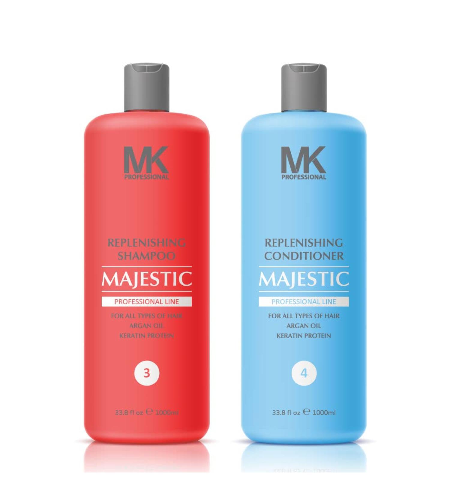 Majestic Keratin Replenishing Shampoo + Conditioner 33.8oz(1000ml) with Argan Oil