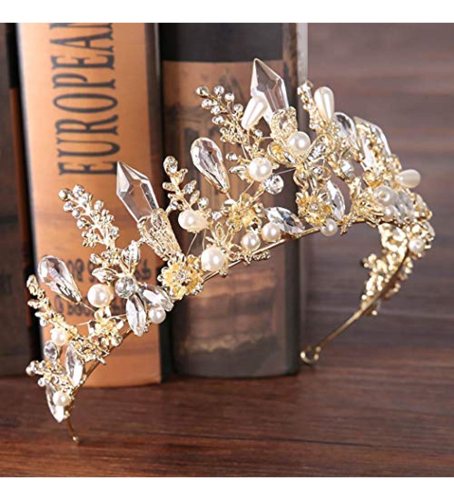 Bmirth Baroque Crown and Tiara - Gold Crystal Pearl Wedding Queen Crown for Women and Girls - Buy Online on GoSupps.com
