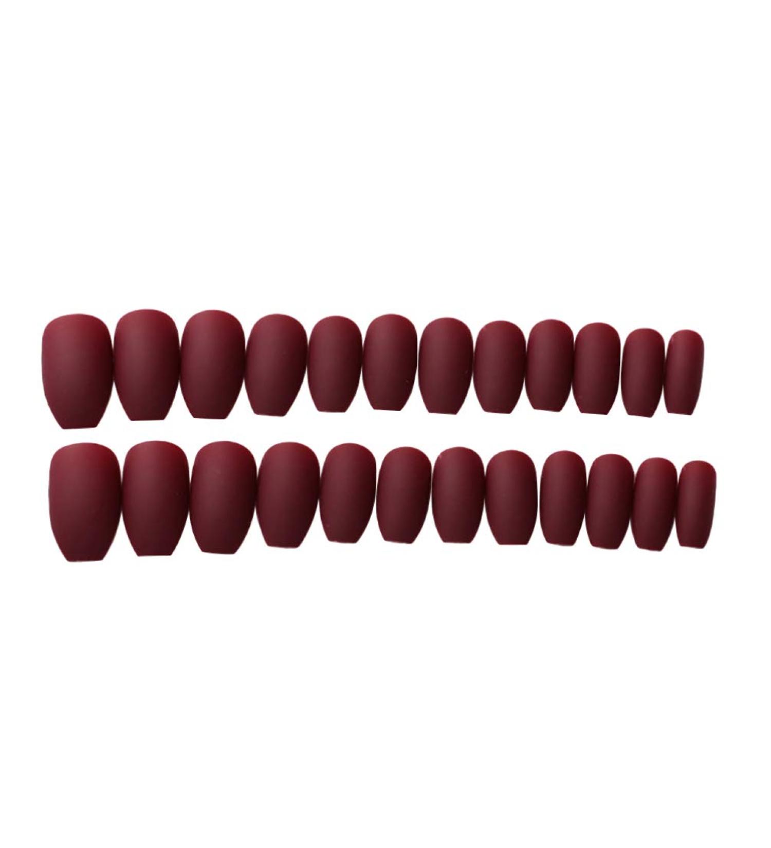 Beaupretty Wine Red Coffin Nails Full Cover Matte False Nails French Acrylic Press On Nails for Women 24pcs - Buy Online on GoSupps.com