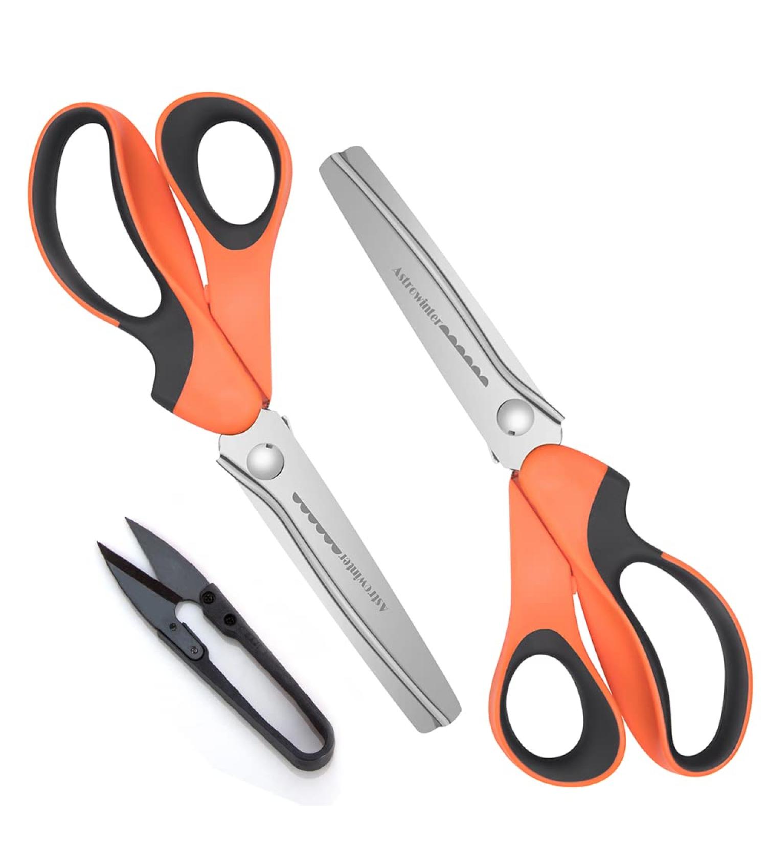 Pinking Shears Set - 2 PCS Serrated & Scalloped Edge Zig-zag Scissors by Arcanthite - Ideal for Fabric, Leather & Paper - Pinking Dressmaking Sewing Scissors AT-002-A Orange - Buy Online on GoSupps.com