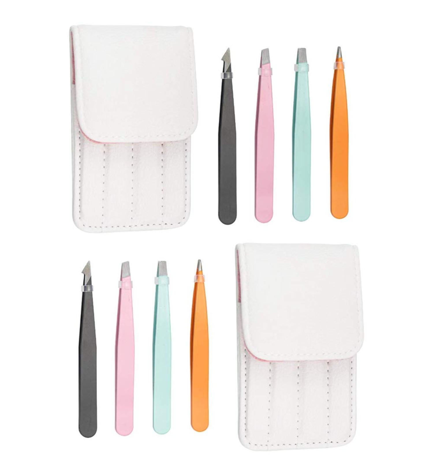 Desikixudy 8 Eyebrow Tweezers Set - Slanted & Pointed Tips Premium Beauty Tool with Leather Case - Perfect for Precise Hair Removal - Buy Online on GoSupps.com