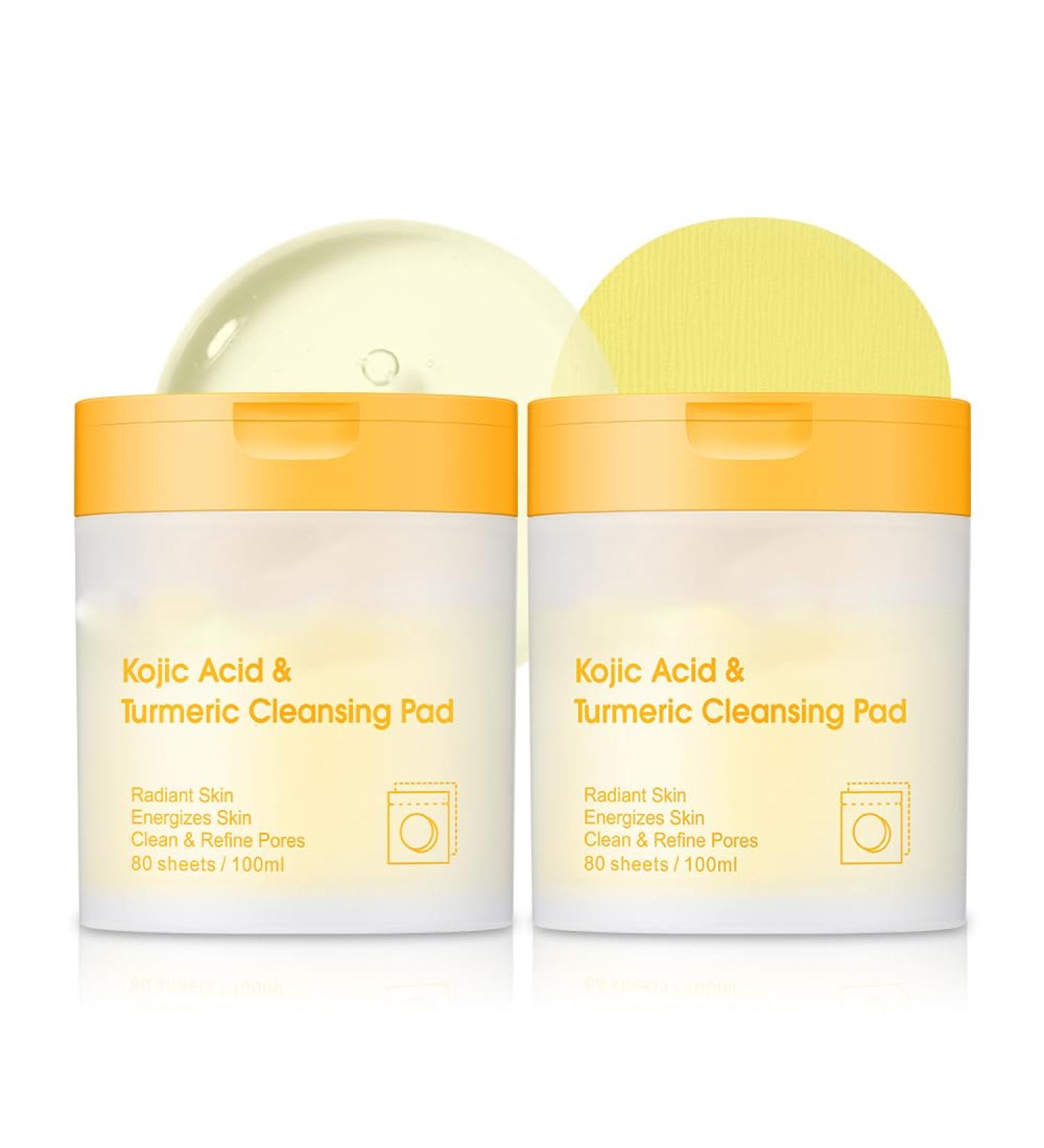 Kojic Acid Turmeric Cleansing Pads - 80 Pads for Dark Spot Fading Pore Shrinking & Oil Control - Smooth & Soft Skin Repair - Buy Online on GoSupps.com