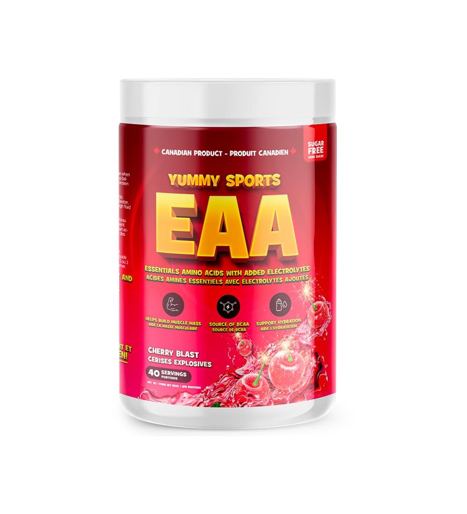 Yummy Sports EAA Supplement Powder Pre Workout Powder - Keto-Friendly Gluten-Free Sports Nutrition Pre-Workout Powder for Men & Woman - 360g 40 Servings - Cherry Blast